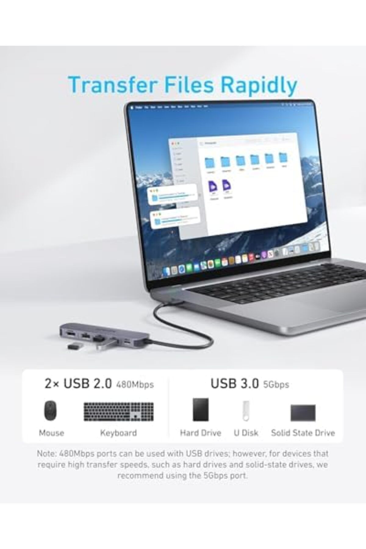 Anker-USB-C Hub (5-in-1) with 4K HDMI at 30Hz, Maximum 100W Power Delivery, USB-C and USB-A Data Por 8