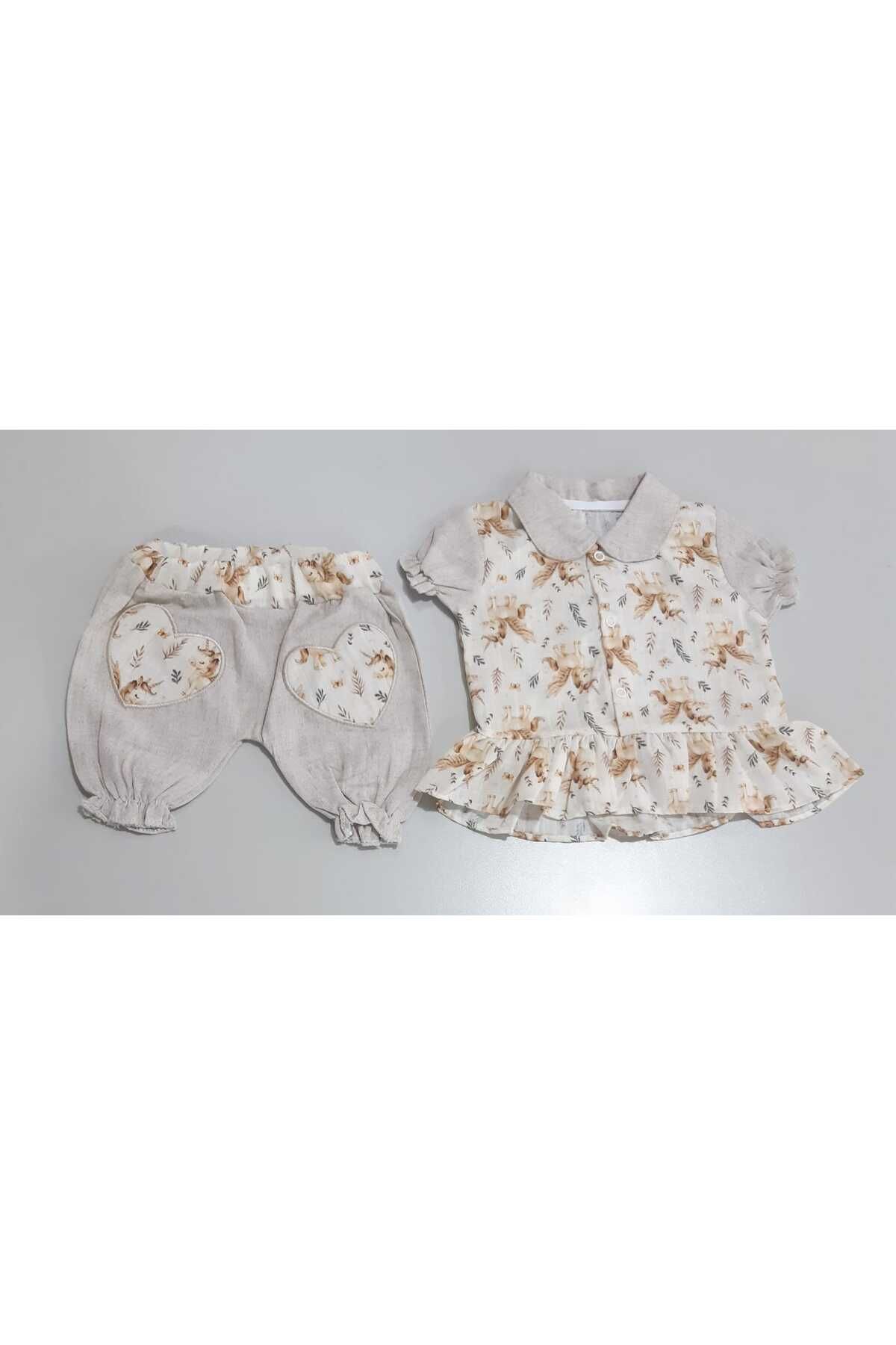 Sönmez Baby YAZLIK PAMUKLU KALPLİ ŞORTLU İKİLİ KIZ BEBE ÇOCUK TAKIM
