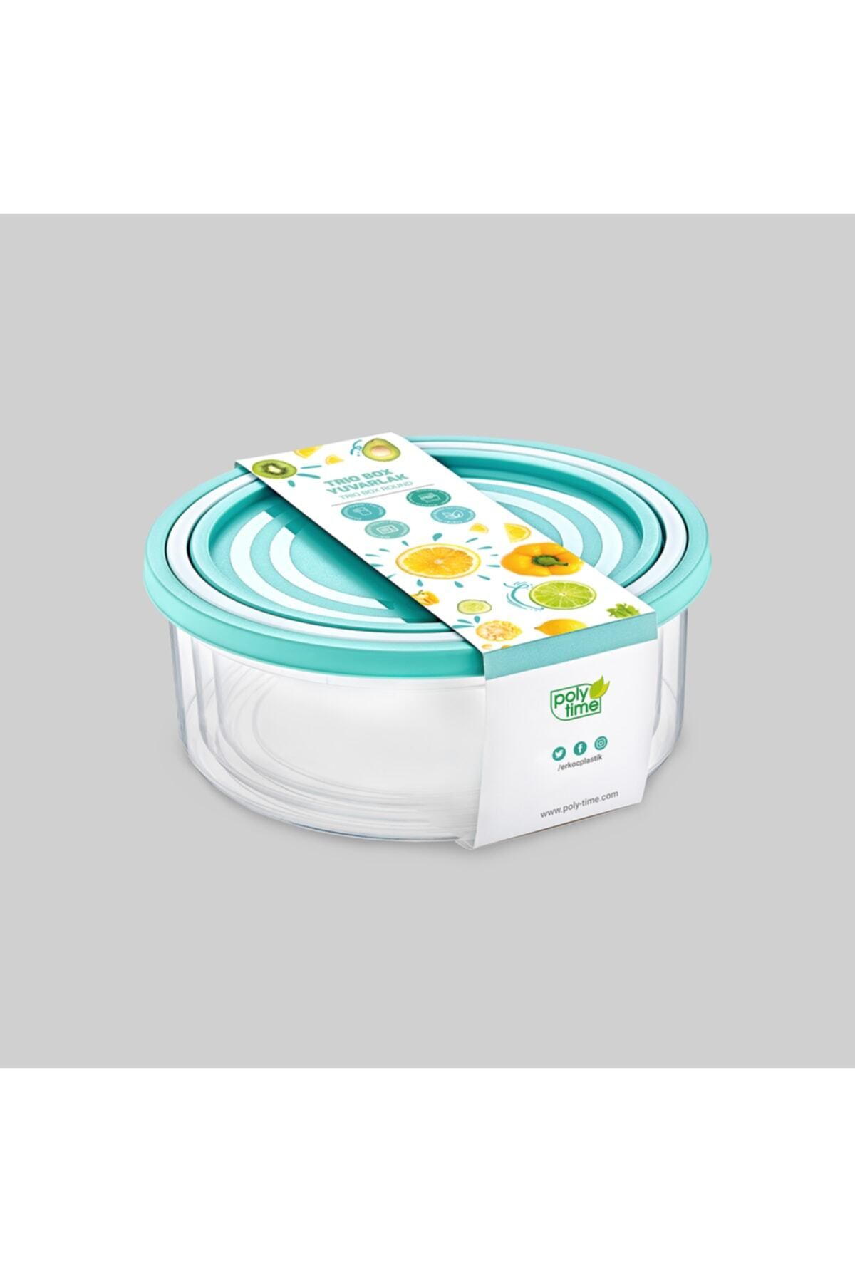 teknotrust 3'lü Yuvarlak Saklama Kabı Seti, Beyaz, 3 Boyut (500ML-1000ML-1700ML)