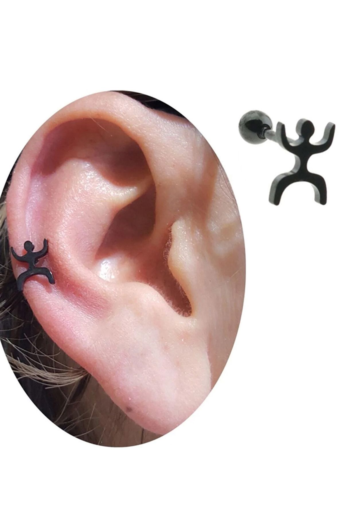 Cadının Dükkanı Çelik Siyah Tragus Helix Kıkırdak Piercing