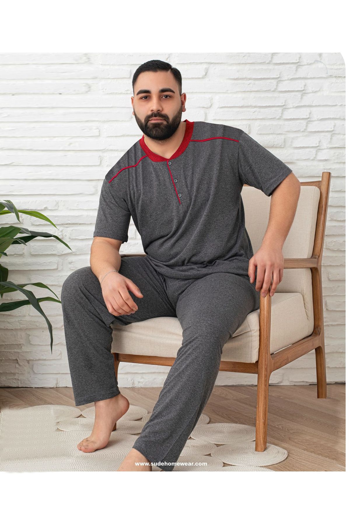 Lukitus Kısa Kol Pamuk Süprem Erkek Büyük Beden Pijama Takımı