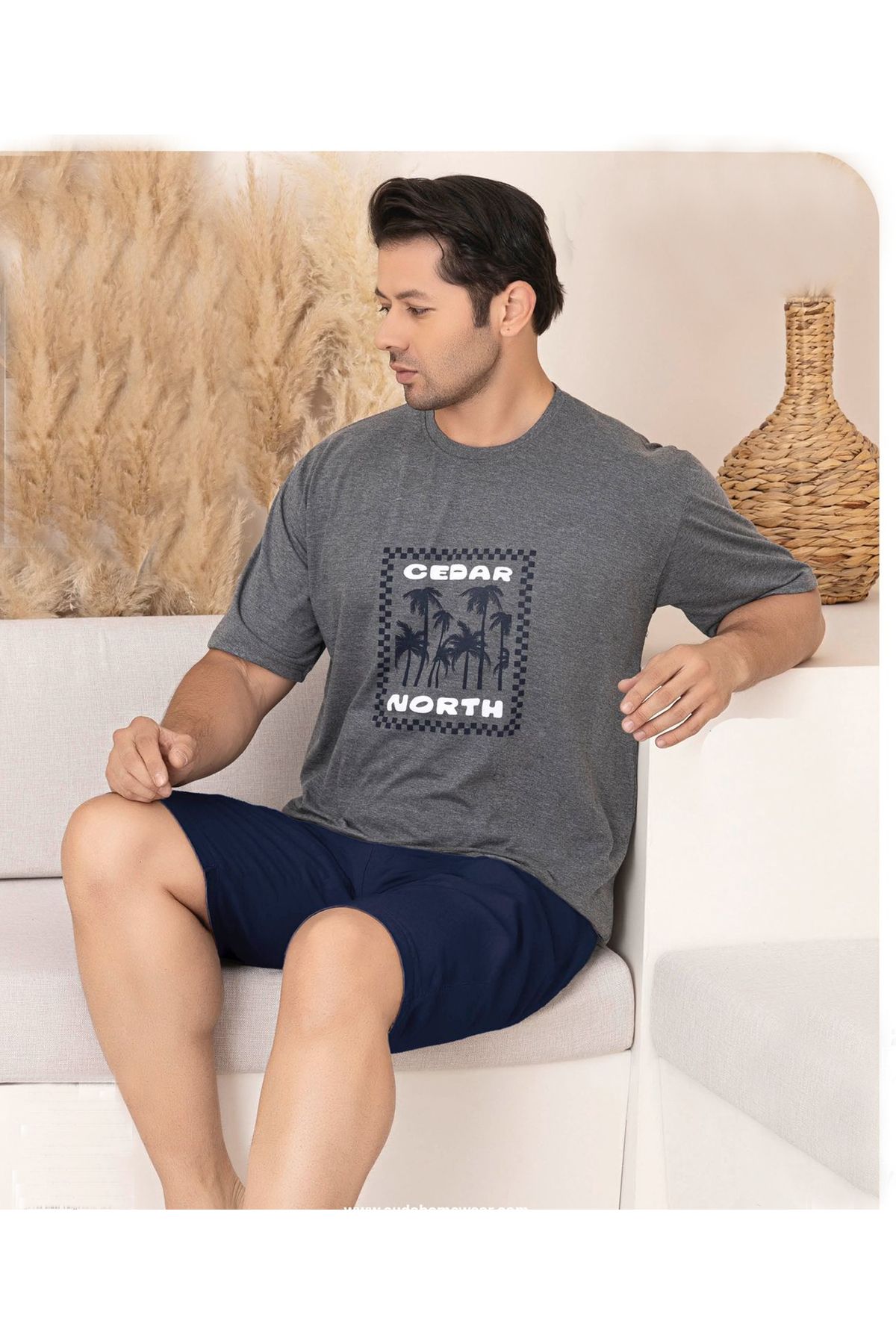 Lukitus Kısa Kol Süprem Erkek Büyük Beden Şortlu Pijama Takımı