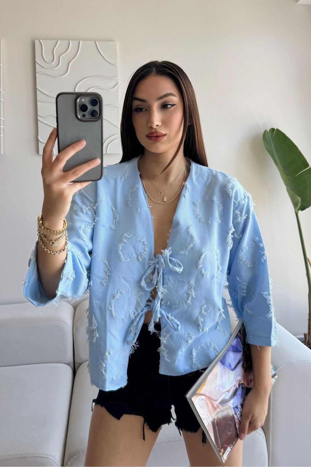 Sindimoda Mirella Jakarlı Keten Gömlek 13734