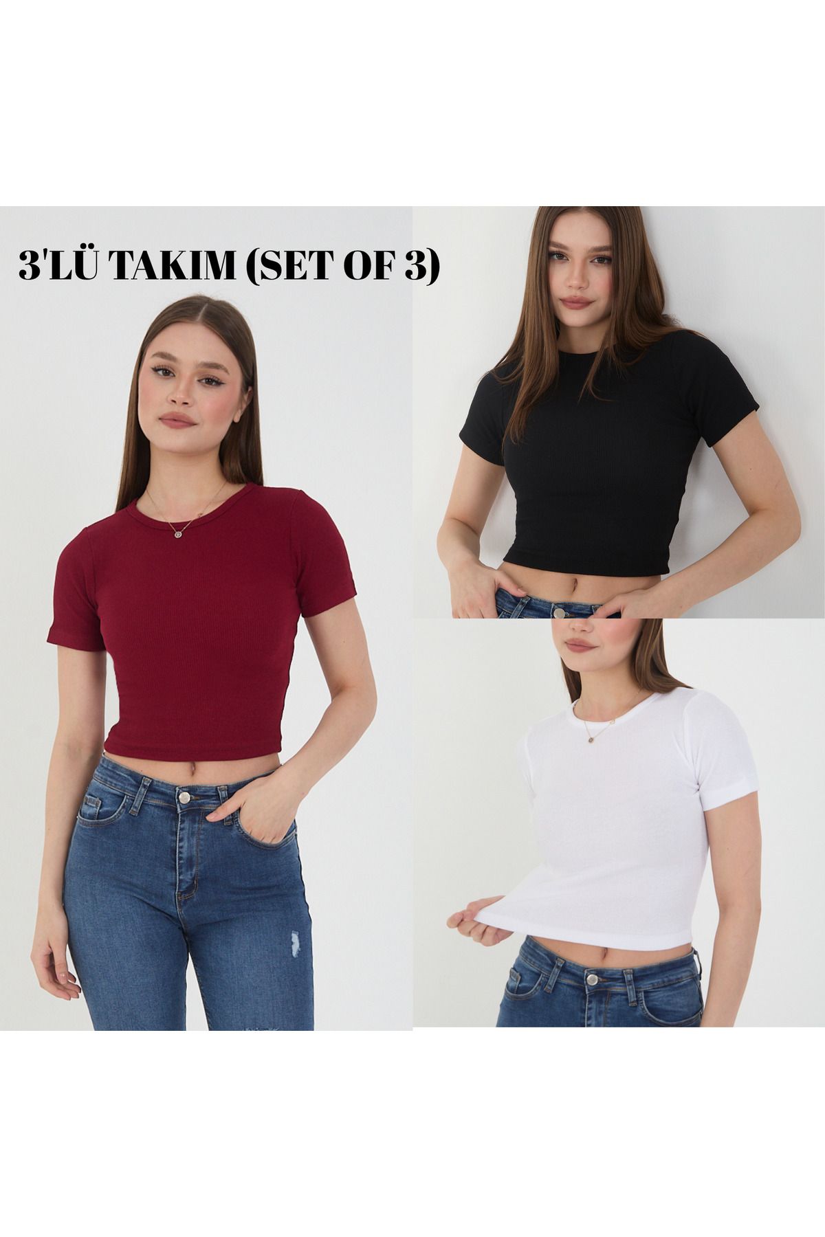 Wearflawless Kadın 3 Lü Takım Yazlık Crop T-Shirt Bluz