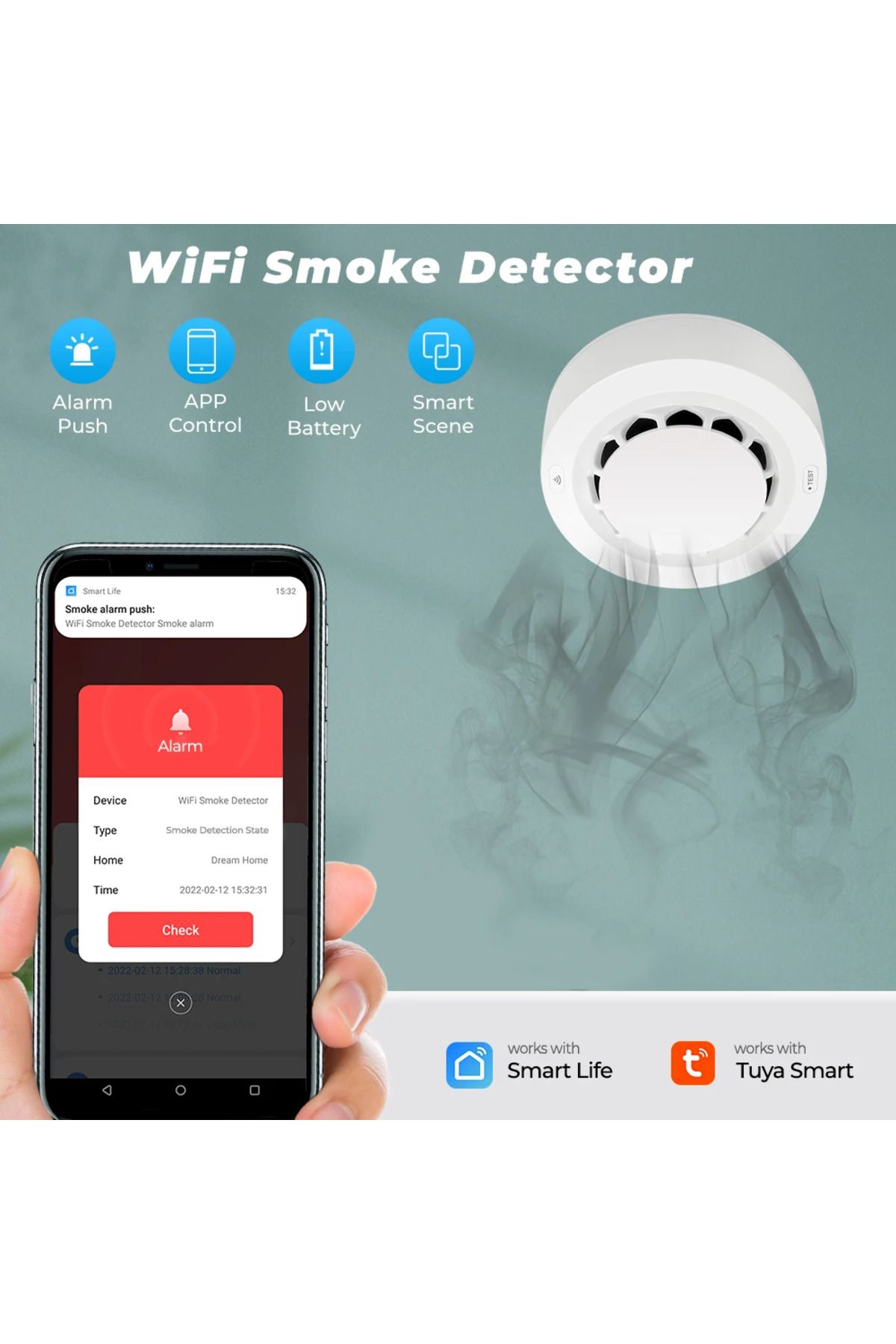 GÜMRÜK BEY Tuya Destekli Akıllı Wifi Duman Dedektörü Duman Yangın Sistemi Smart Ev Otel Ofis Güvenlik Cihazı