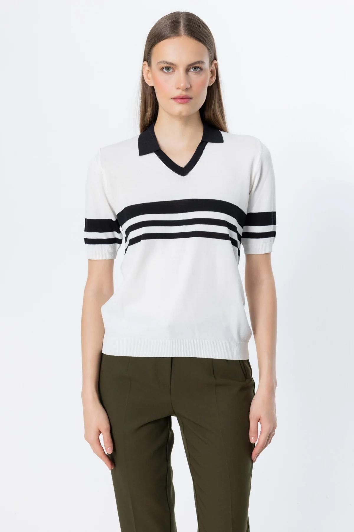 Onteks 53300 ONTEKS ÇİZGİ DETAYLI POLO YAKA KISA KOL BLUZ