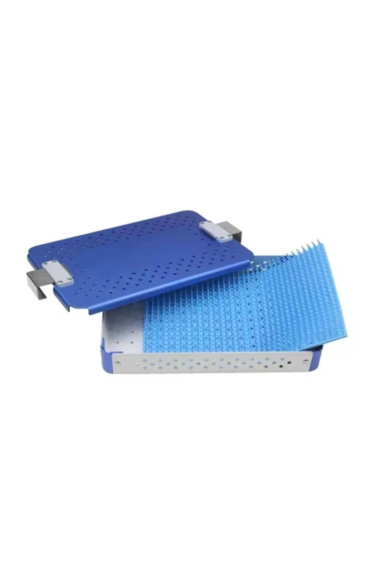 barishan medikal Barışhan Medikal Sterilizasyon Konteyner Alüminyum Mavi 25x15.5x3.5cm Kilitli Cerrahi Aletler Taşıma