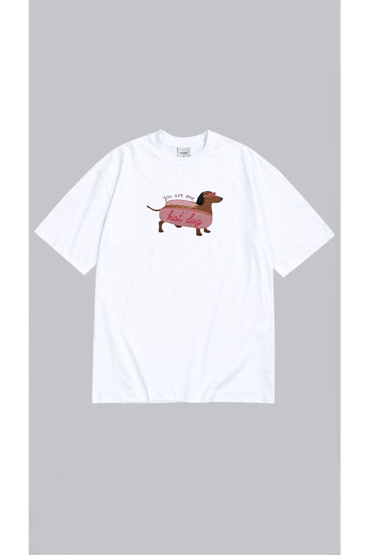 StreetSize Oversize Unisex Hotdog Tshirt Beyaz