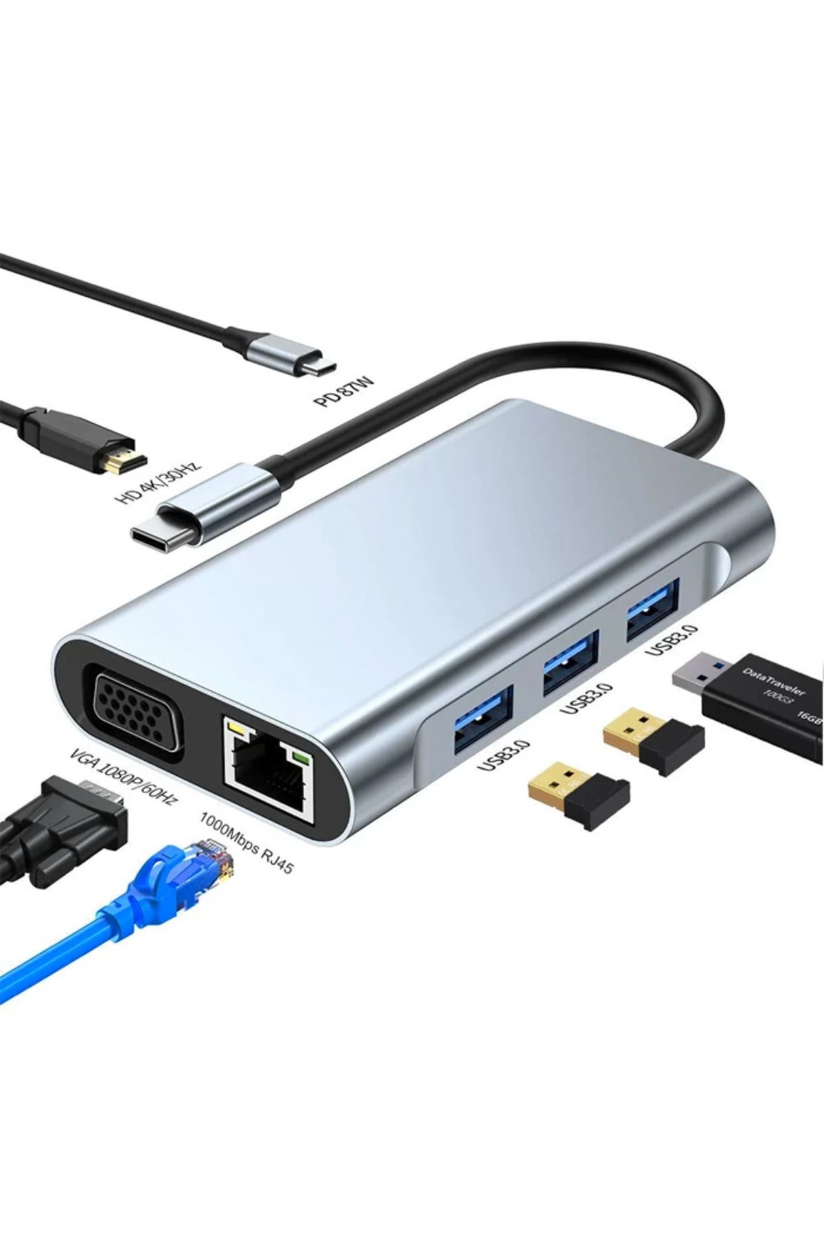 Marsilyan ALLY 7in1 USB 3.0 + HDMI + RJ45 + Type-C HUB Adaptör Çevirici Dock Station-(5775) - MCT1668-4495