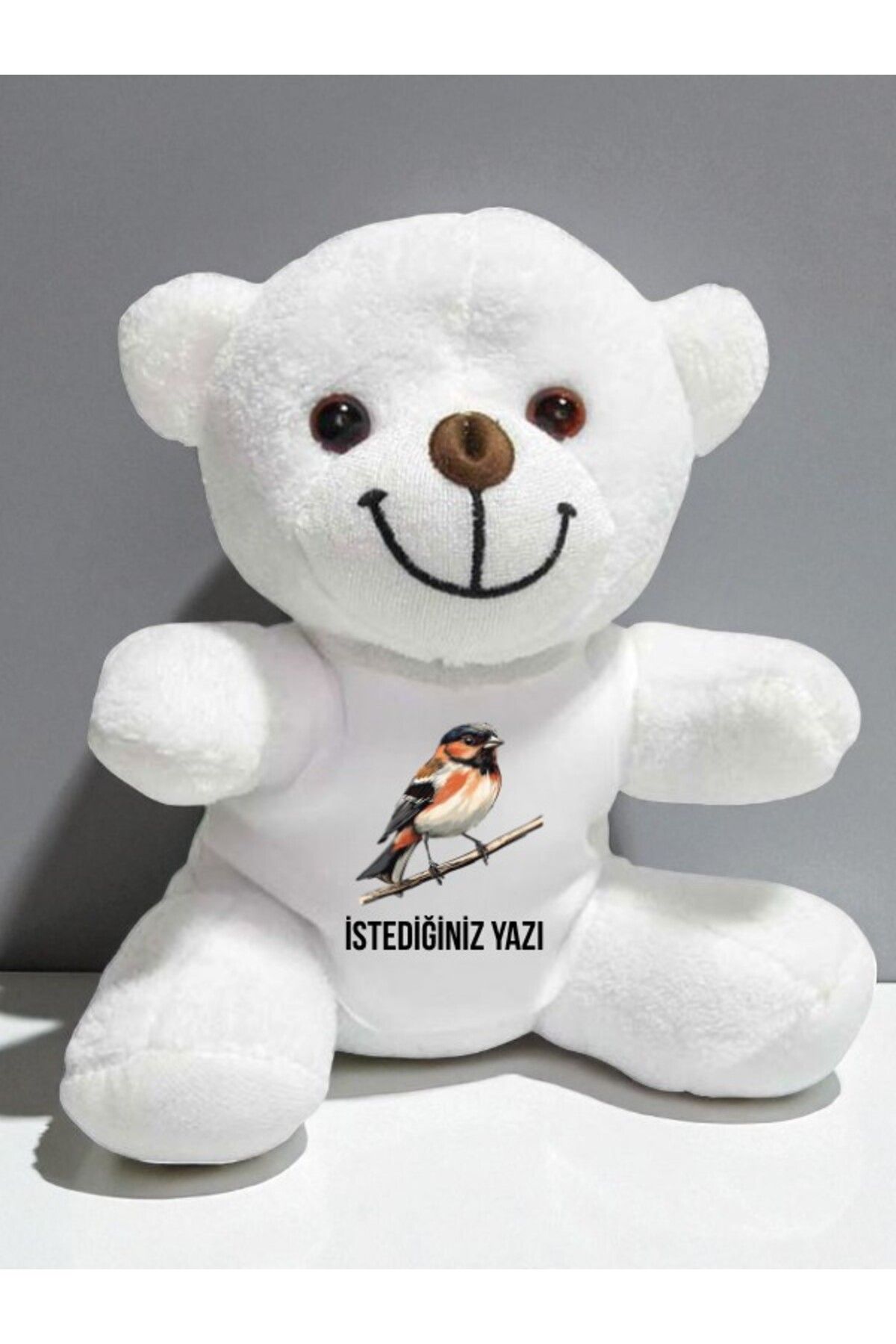 lili hediyelik Kuş Temalı İstediğiniz Yazı Baskılı 20 cm Beyaz Peluş Ayıcık