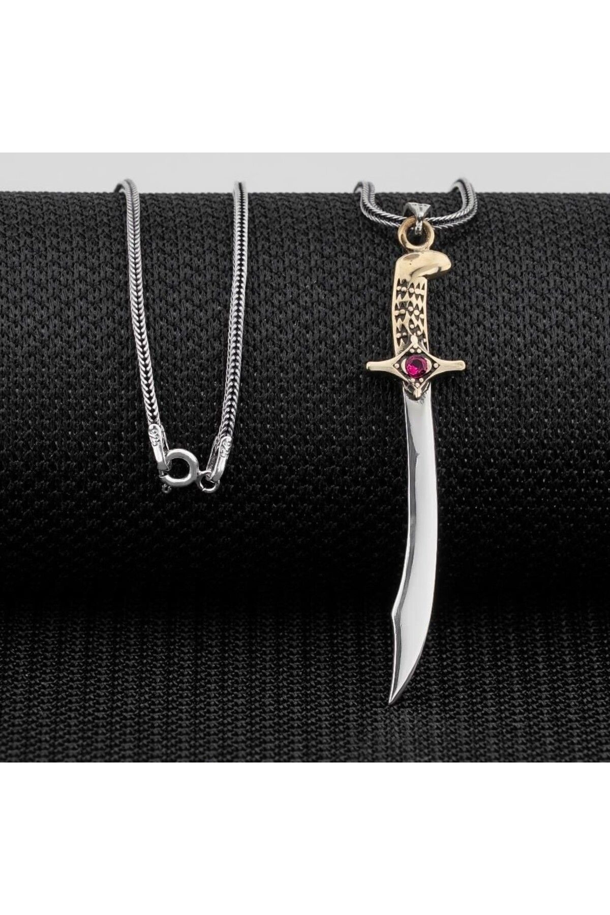 shop Kırmızı Zirkon Taşlı Osmanlı 925 Ayar Gümüş Erkek Kolye