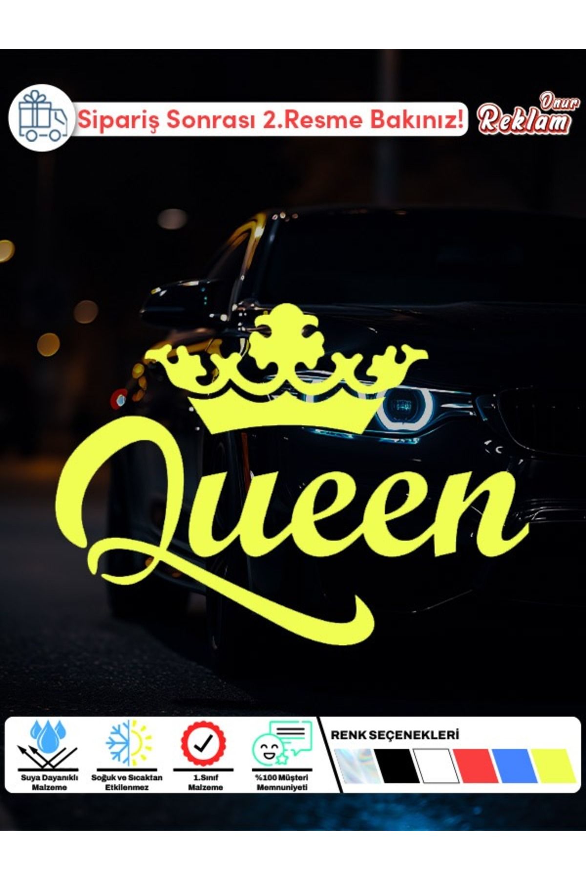 Onur Reklam Taçlı "Queen" Sticker – Araç & Laptop & Kişisel Eşyalar İçin Suya Dayanıklı Çıkartma