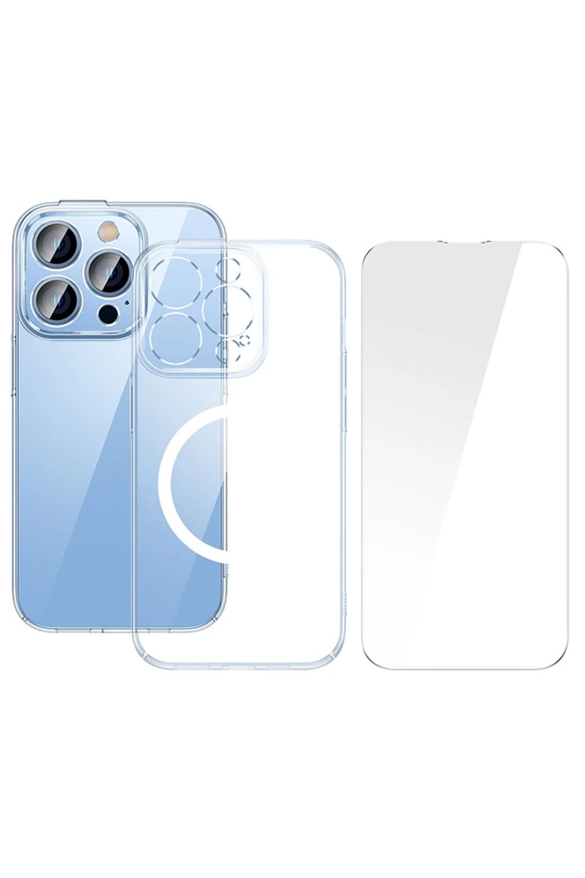 Marsilyan Crystal iPhone 14 Pro Max 6.7 Magsafe Silikon Kılıf + Tempered Ekran Koruyu - MCT3996-3934