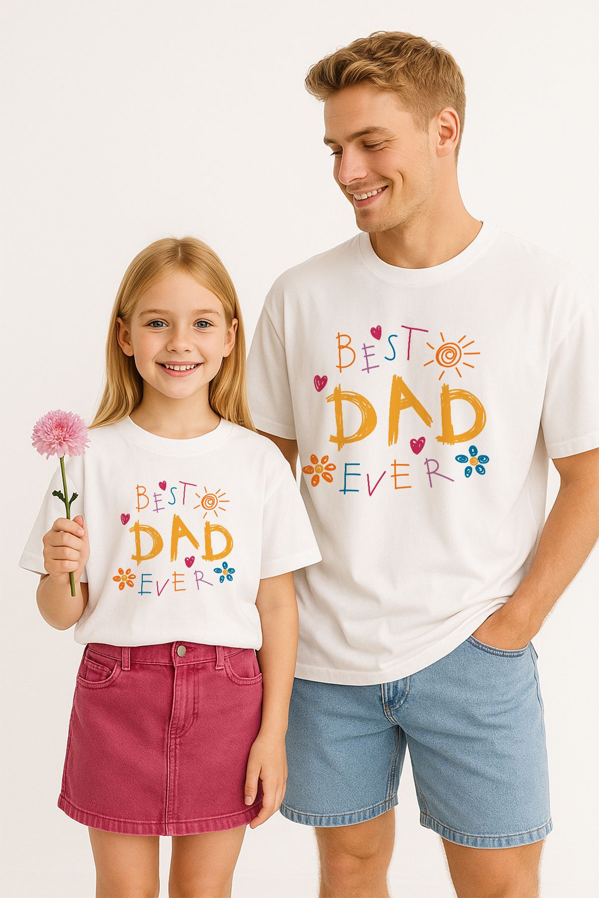 TARZ STİL Baba Kız Uyumlu Best Dad Ever Baskılı Trend Tişört 24144