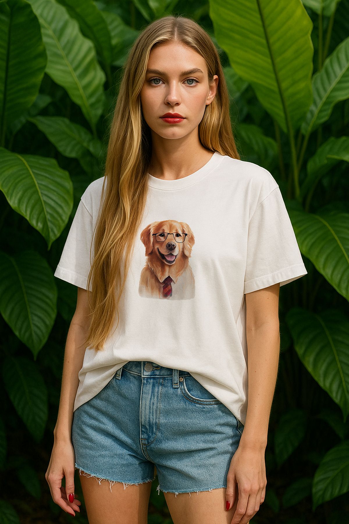 TARZ STİL Kadın Oversize Bay Köpek Baskılı Kısa Kollu Trend Tişört 11197