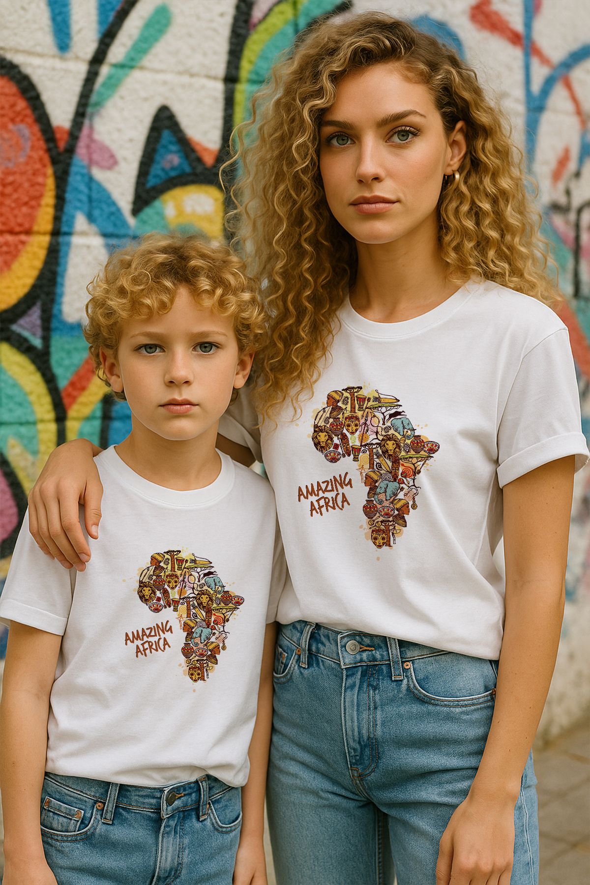 TARZ STİL Anne Oğul Uyumlu Amazing Africa Baskılı Trend Tişört 12483
