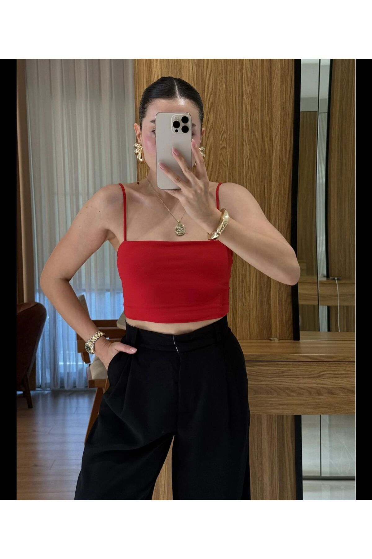 Butik KIRMIZI İNCE ASKILI CROP
