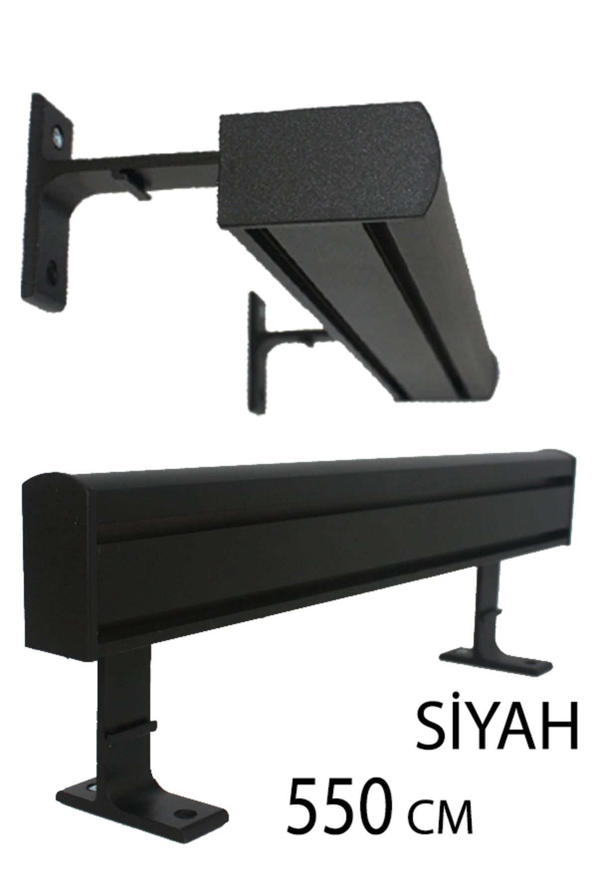 PERDE Mix 550 cm SİYAH VİP Dekoratif Perde Ray Kornişi Alüminyum 2 Kanallı 10 cm Orijinal Alüminyum Ayaklı