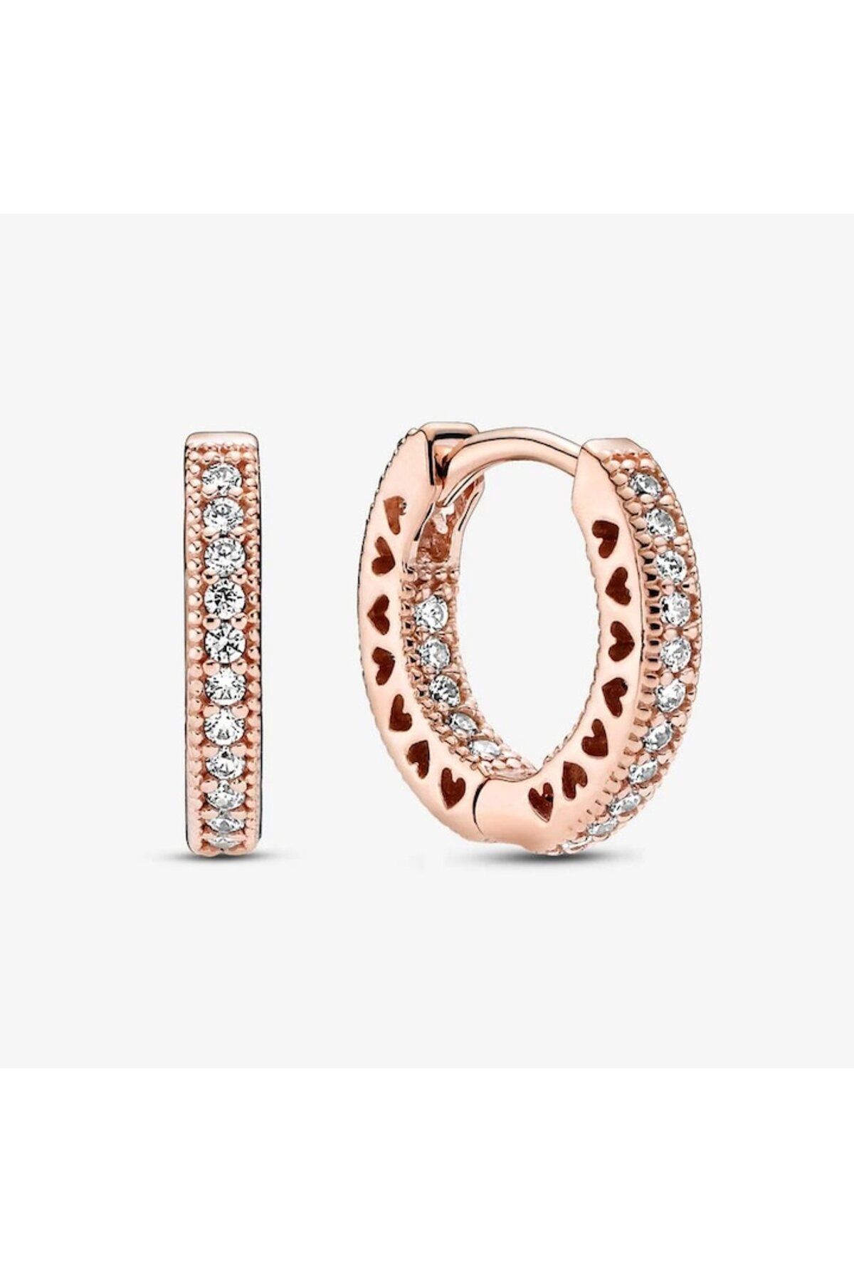 Pandora-Round Pave Earrings With Zirconia Hearts 2