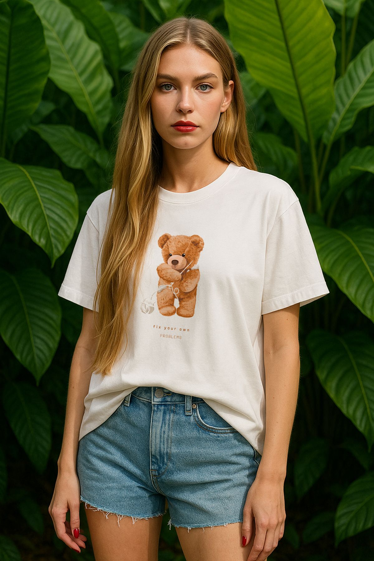 TARZ STİL Kadın Oversize Fix Your Own Baskılı Kısa Kollu Trend Tişört 16327