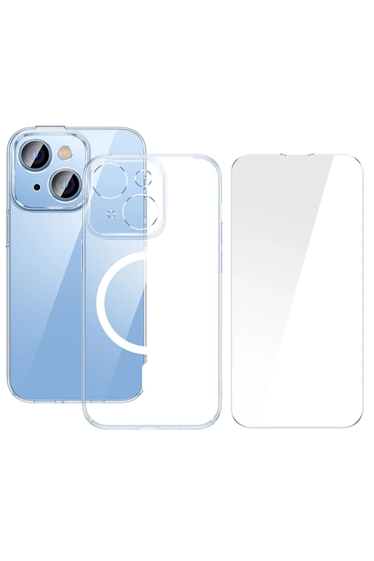Lokal Marketing Crystal iPhone 14 Plus 6.7 Magsafe Silikon Kılıf + Tempered Ekran Koruyucu Set-(57 - LKM8551-3343
