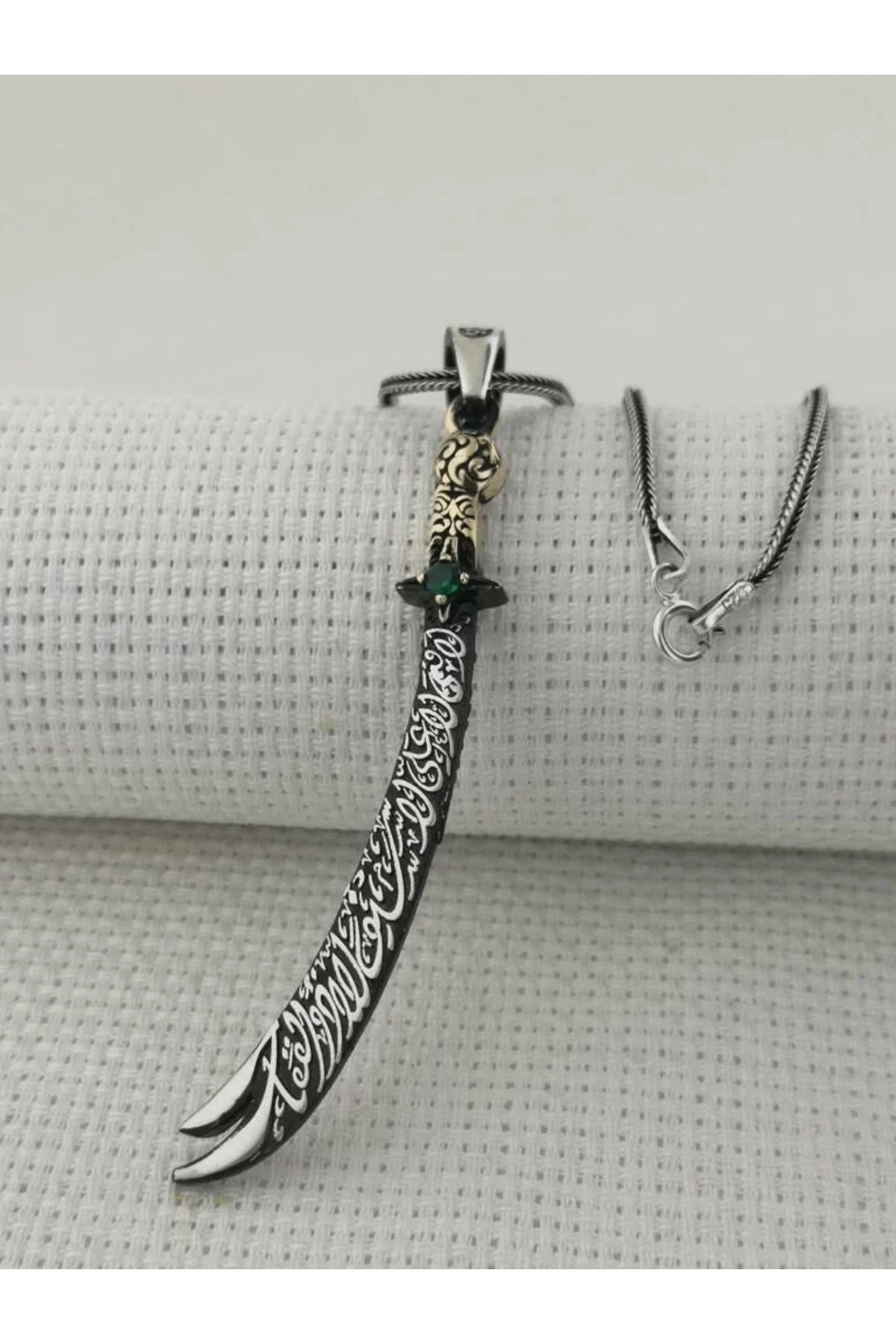 shop Yeşil Taşlı La Fetta İlla Ali La Seyfe İlla Zülfikar Yazılı 925 Ayar Gümüş Erkek Kolye