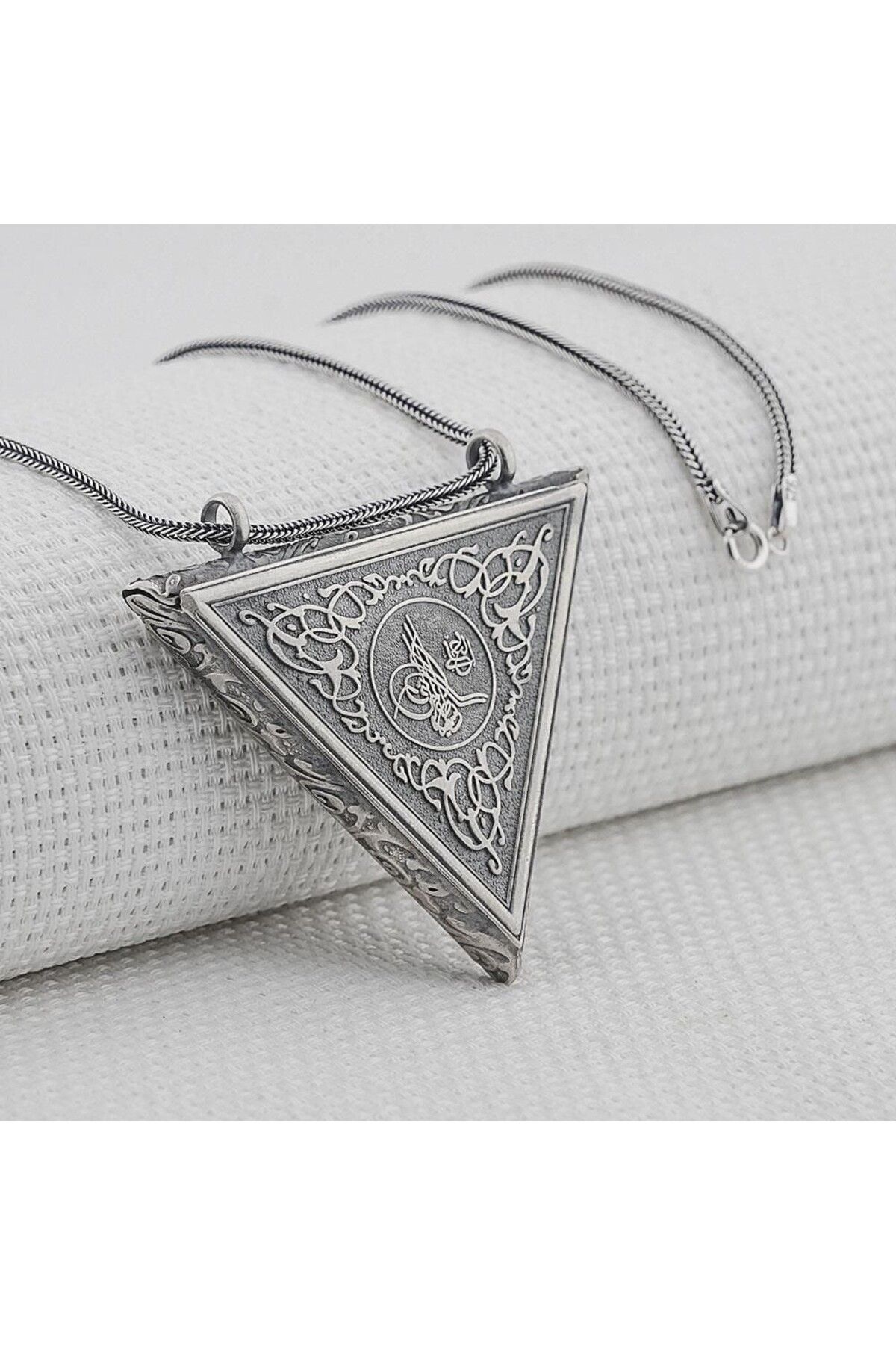 shop Osmanlı Tuğralı Kalın ZincirliÜçgen Muska Kabi Büyük Boy 925 Ayar Gümüş Erkek Kolye