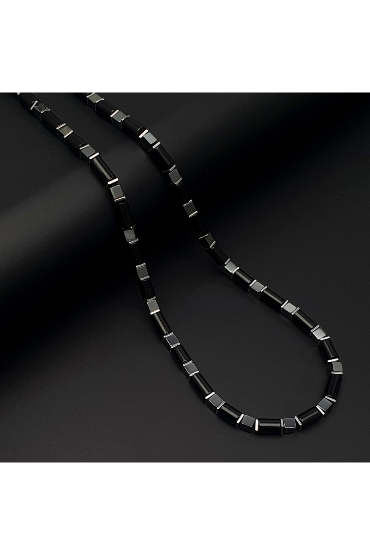 Seven Art Jewelry Doğal Taş Kolye, Siyah Hematit ve Akik Taşı Kolye, Erkek Kolye, Kadın Kolye