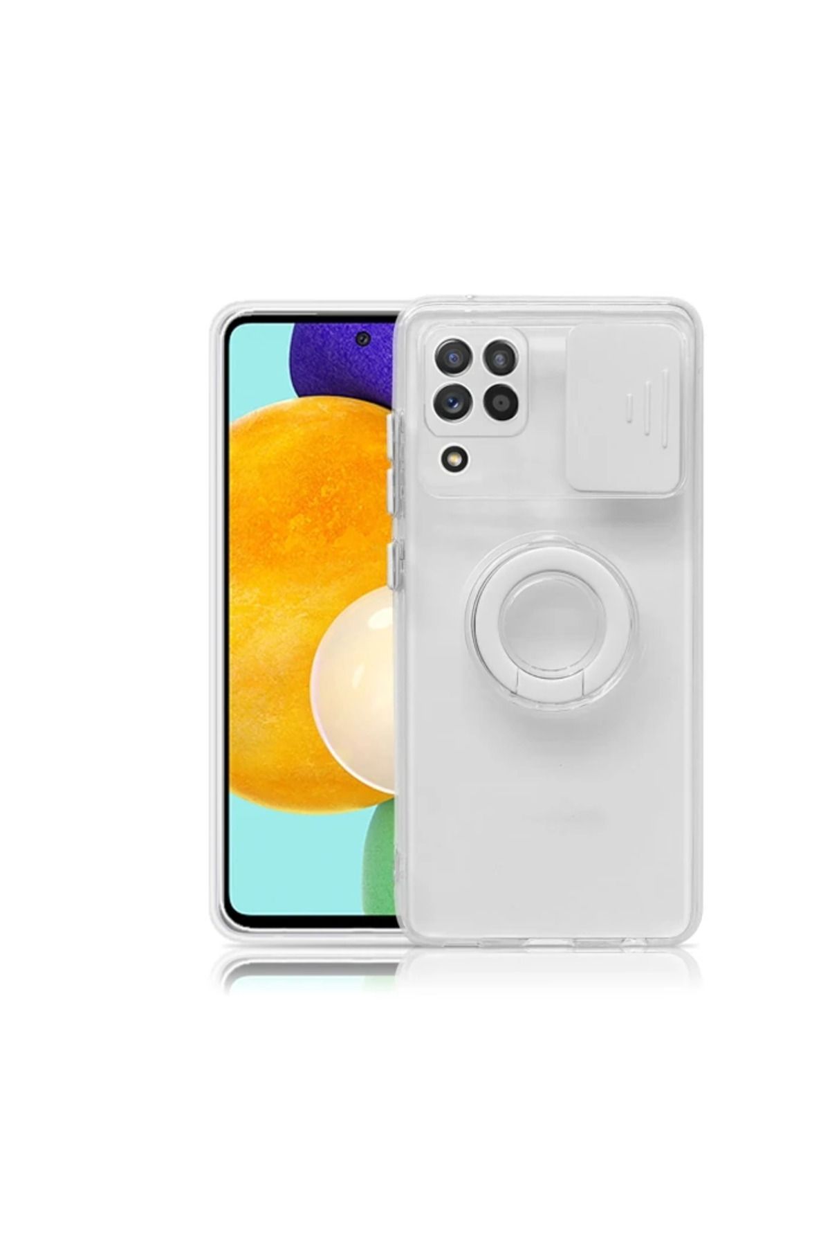 Marsilyan SM Galaxy A12 - M12 - F12 Kılıf Sürgülü Kamera Lens Korumalı Yüzük Standlı - MCT4253-4028