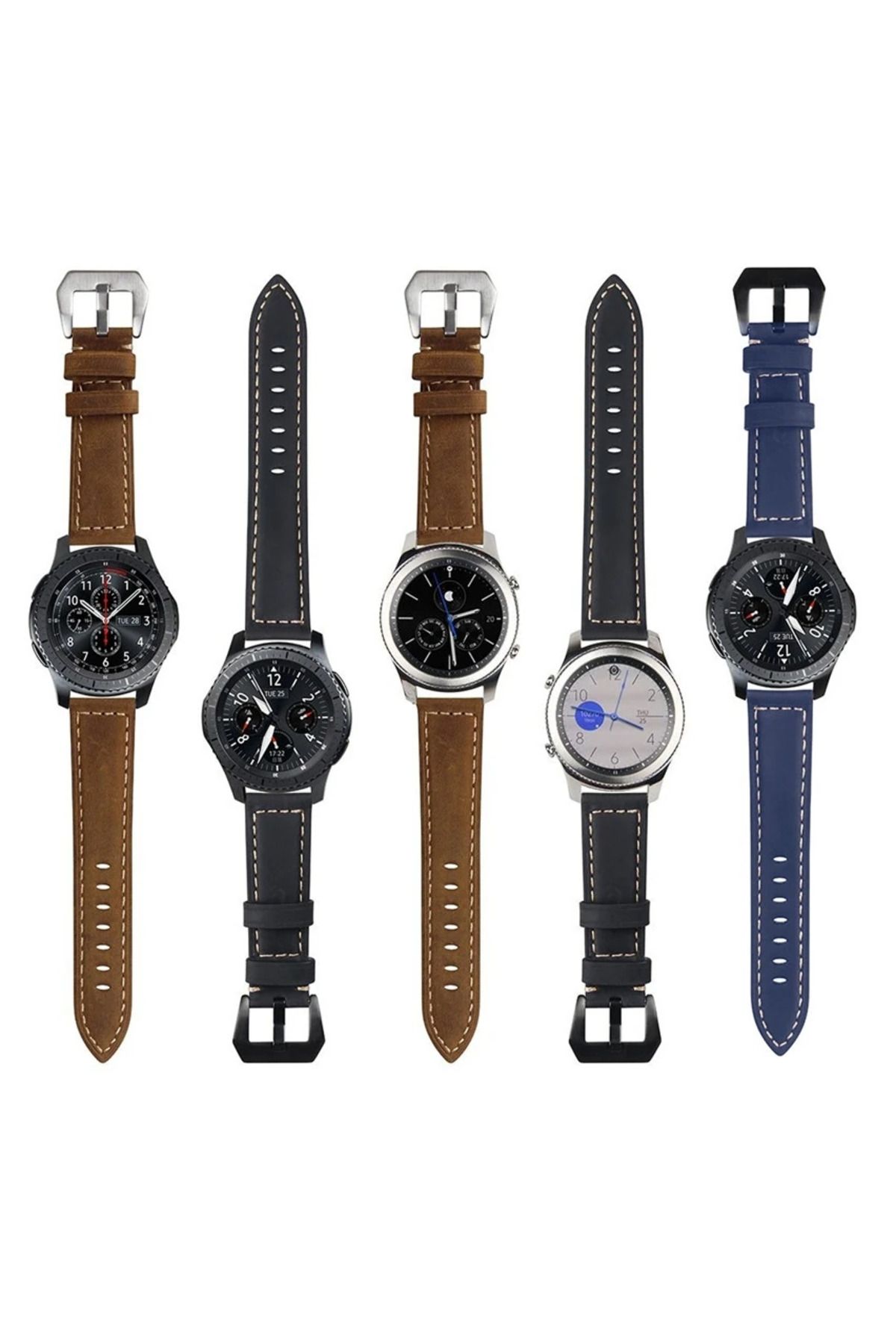 Marsilyan 22MM Deri Kordon Kayış Gear S3 Watch 4 -GT2 GT2E 46MM KayışKordon Koyu-(5775) - MCT6818-9818