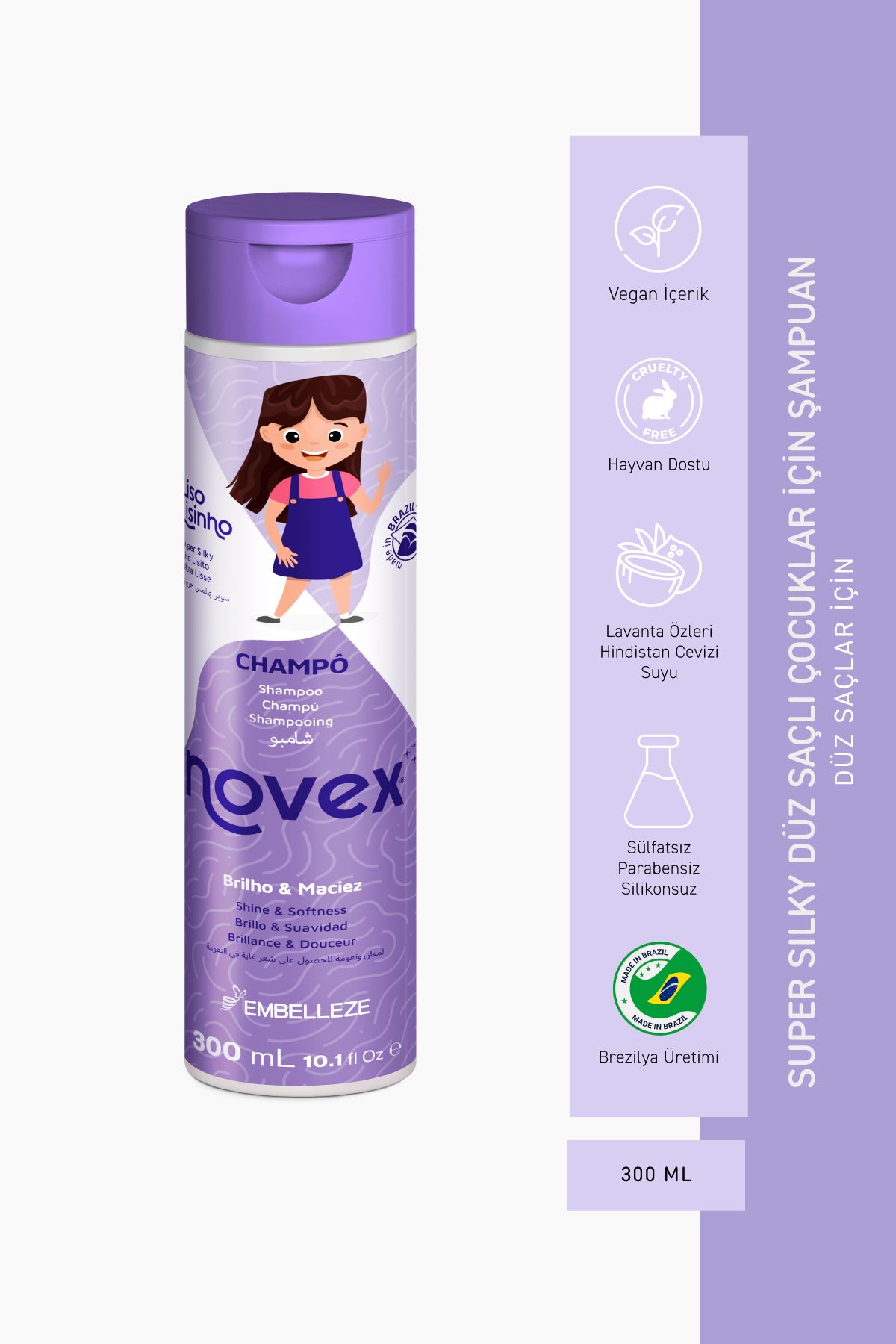 NOVEX Super Silky - Düz Saçlı Çocuklar İçin Nemlendirici Şampuan 300ml