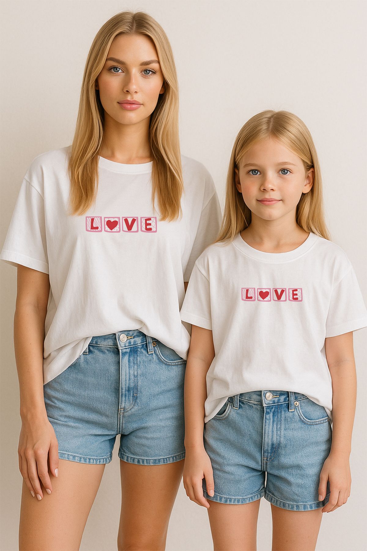 TARZ STİL Anne Kız Çocuk Uyumlu Love Baskılı Trend Tişört 20476