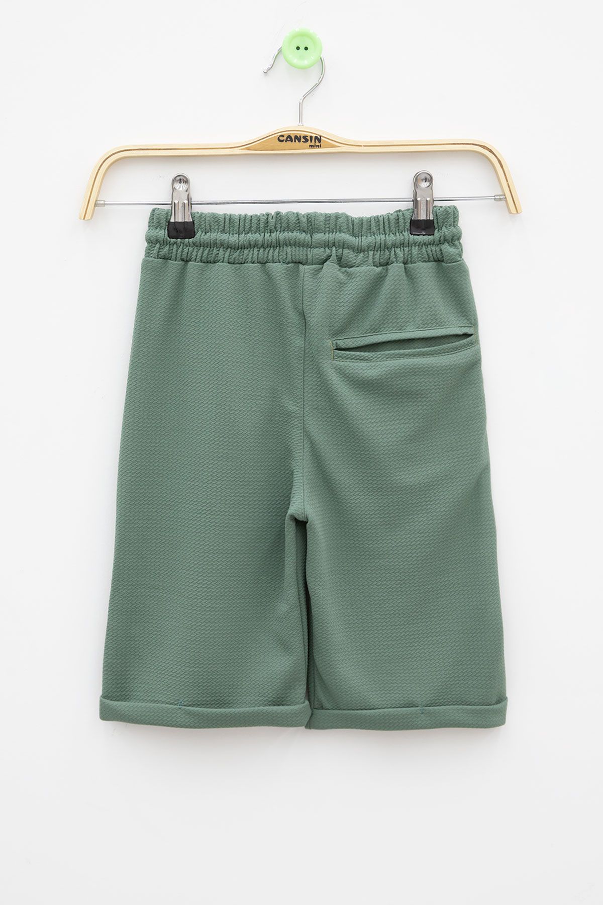 Cansın Mini-Green Elastic Waist Pompom Fabric Basic Boy Shorts 21167 3