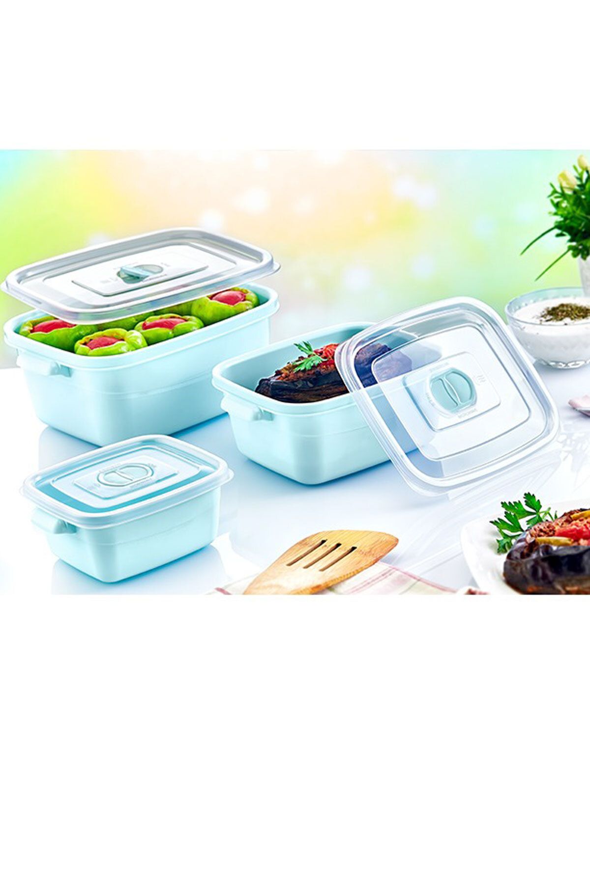 Plodna House 3’lü Dikdörtgen Mikrodalga Kabı Seti – 0,5L / 1L / 2L