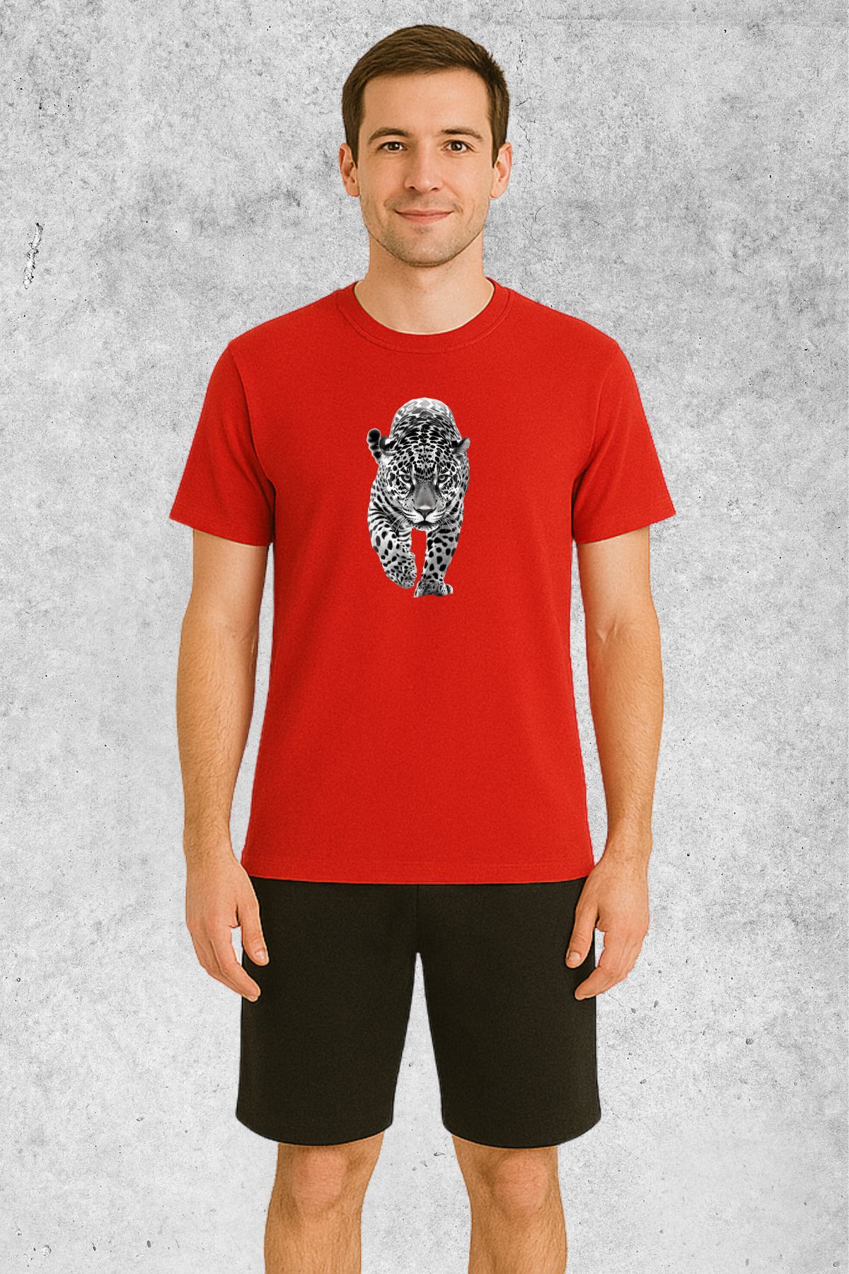 MOLICO Basic unisex sıfır yaka kısa kollu LEOPAR BASKILI TSHİRT
