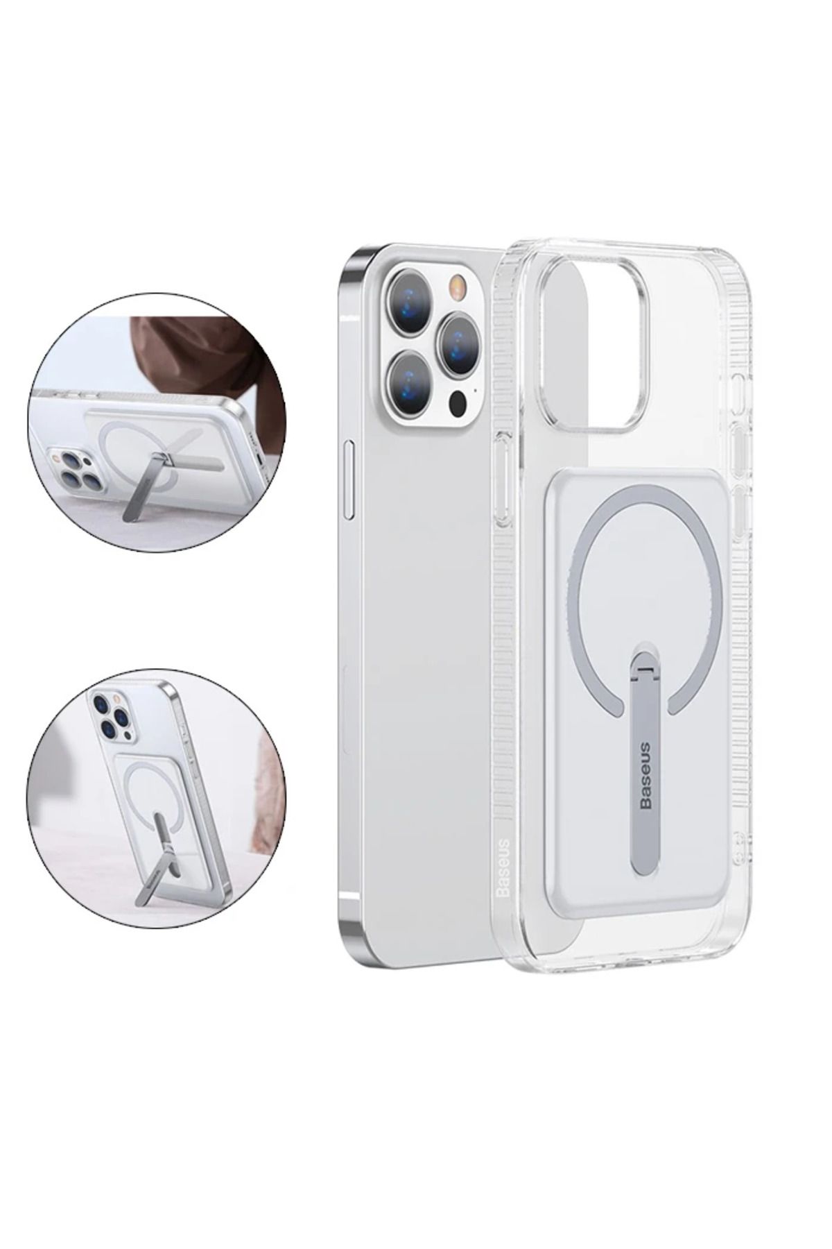mudikonsept iPhone 13 Pro Max 6.7 Manyetik Magsafe Standlı Silikon Kılıf-(5775) - MDE6000-7522