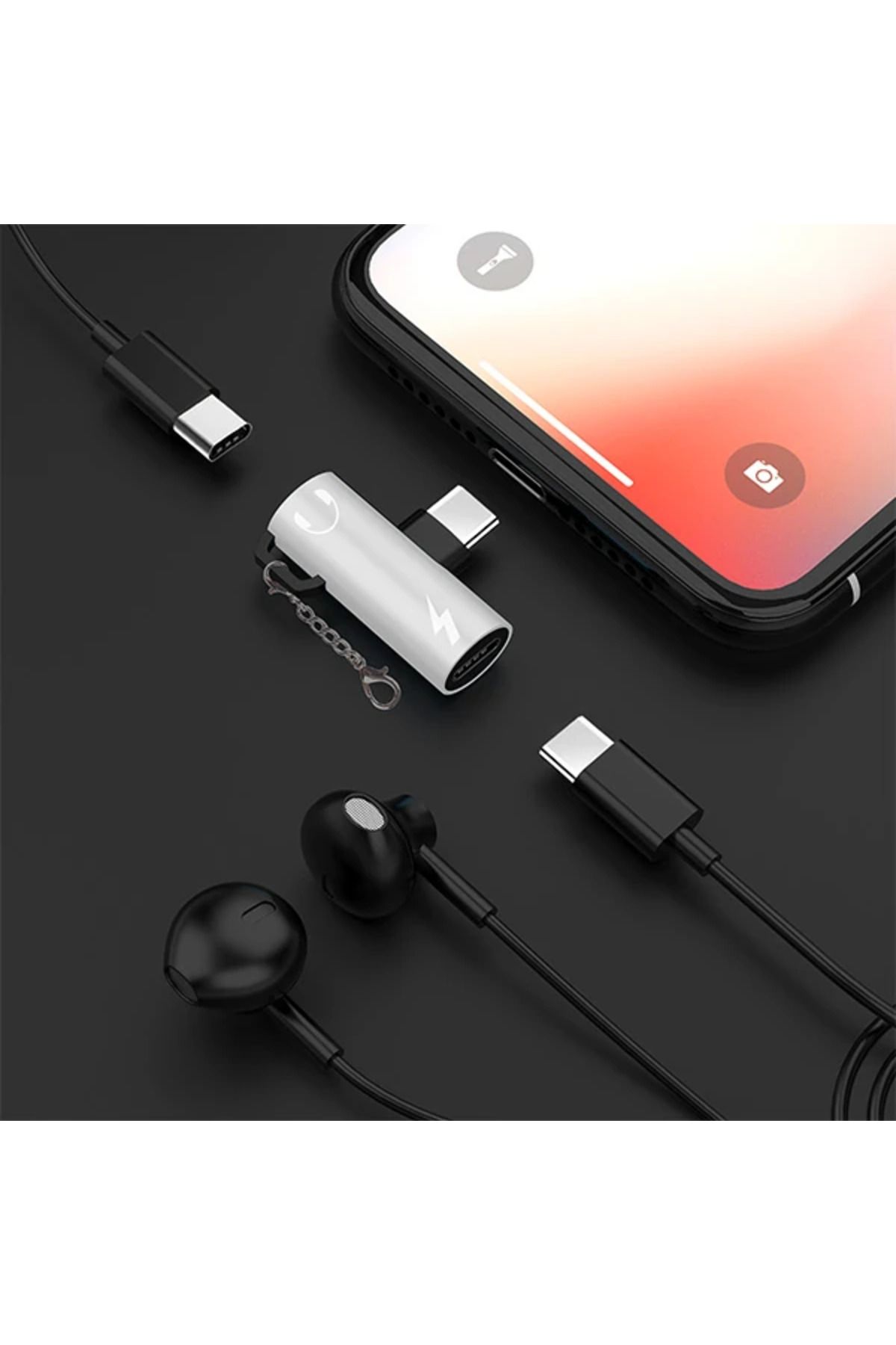 Marsilyan Anahtarlık Dual Usb Type C Şarj Dönüştürücü Başlık Adaptör-(5775) - MCT9733-2979