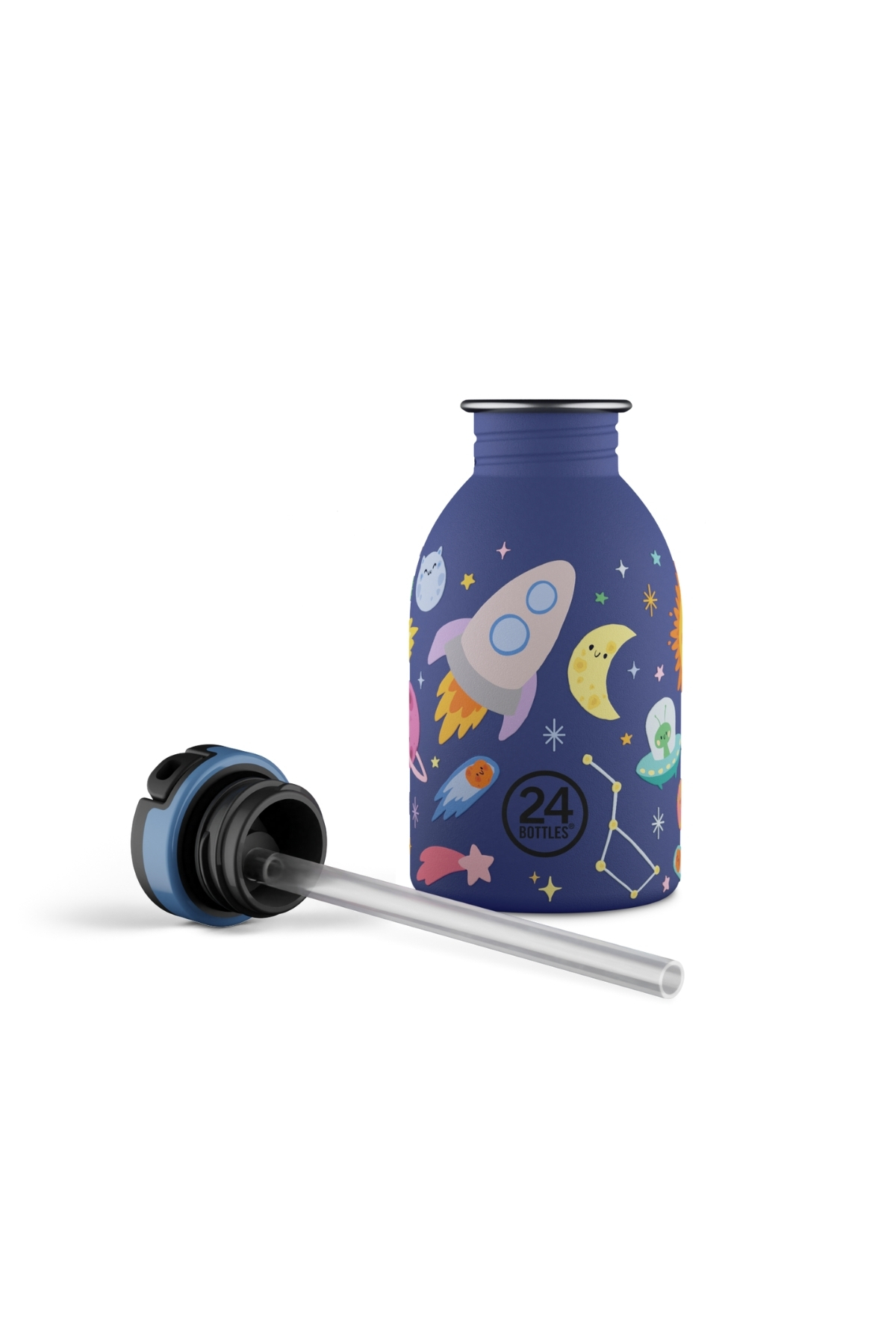 24 Bottles Kids Bottle Space Friends Pipetli Paslanmaz Çelik Çocuk Su Matarası 250 ml fotoğrafı 4 (önizleme)