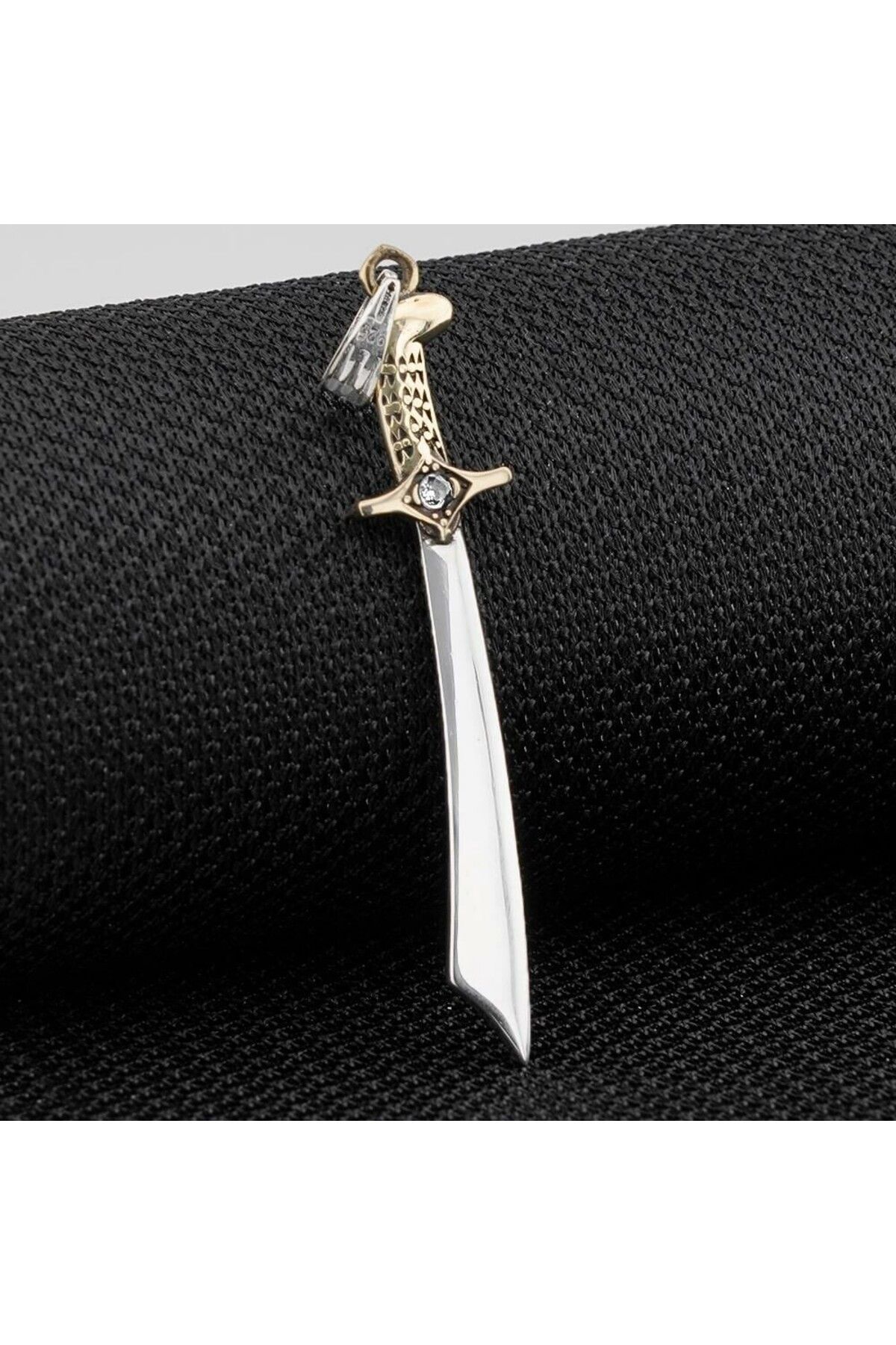 shop Mogol Kılıcı Beyaz Zirkon Taşlı 925 Ayar Gümüş Erkek Kolye