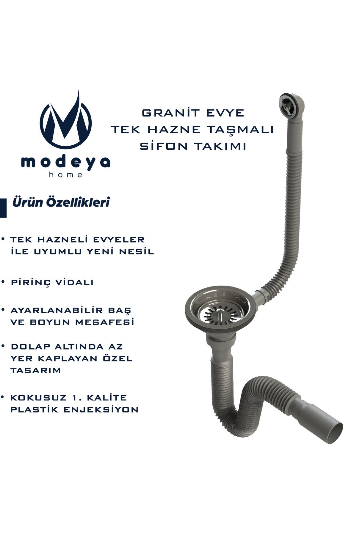 MODEYA HOME Granit Evye Tek Hazneli Taşmalı Sifon Takımı