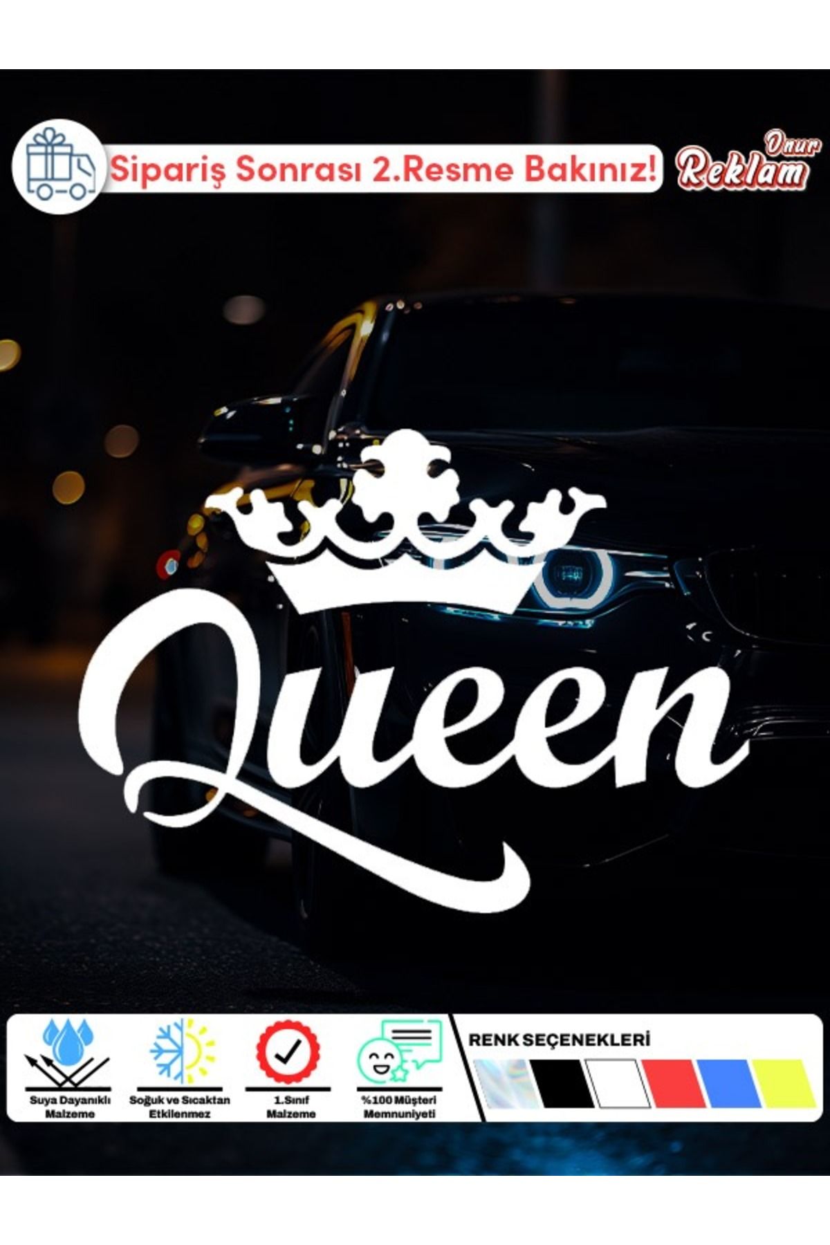 Onur Reklam Taçlı "Queen" Sticker – Araç & Laptop & Kişisel Eşyalar İçin Suya Dayanıklı Çıkartma