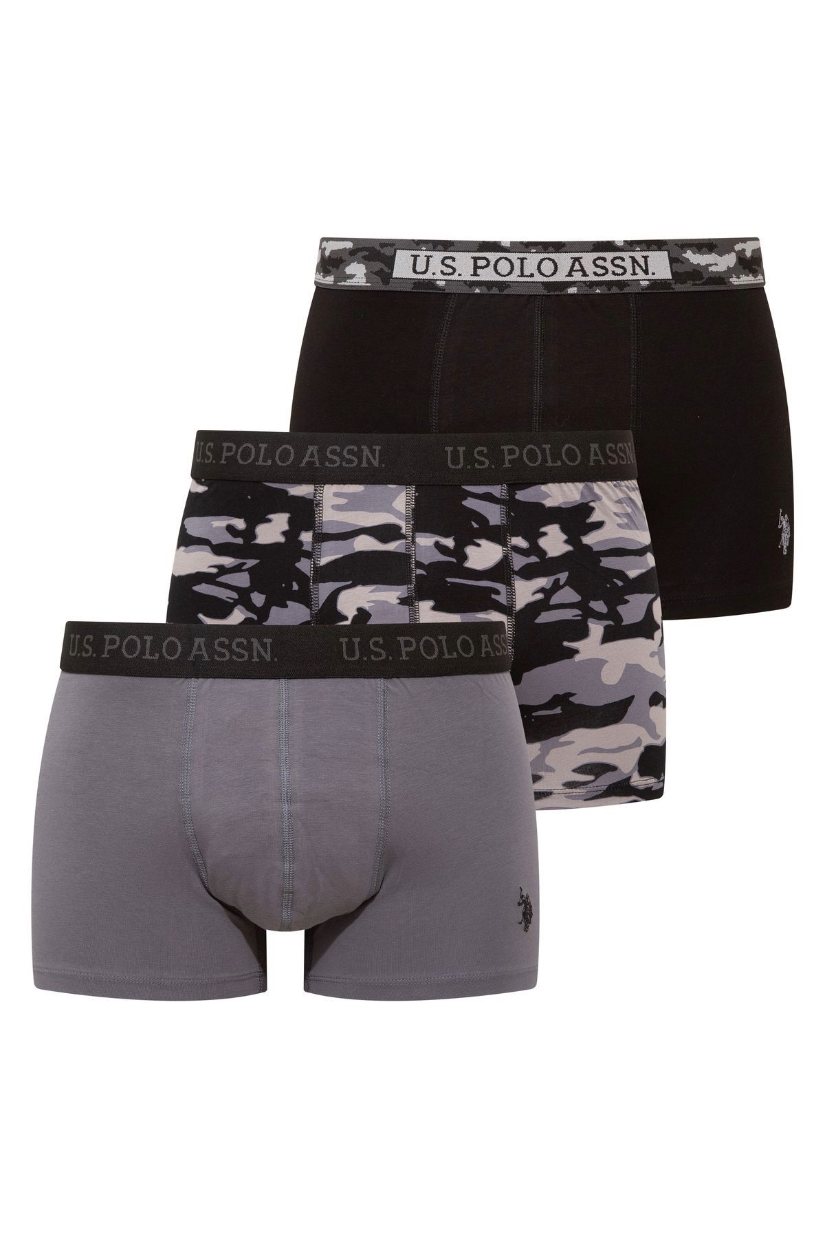 U.S. Polo Assn. U.s Polo Assn. 80542 Erkek Pamuklu 3'lü Boxer Siyah-Antrasit