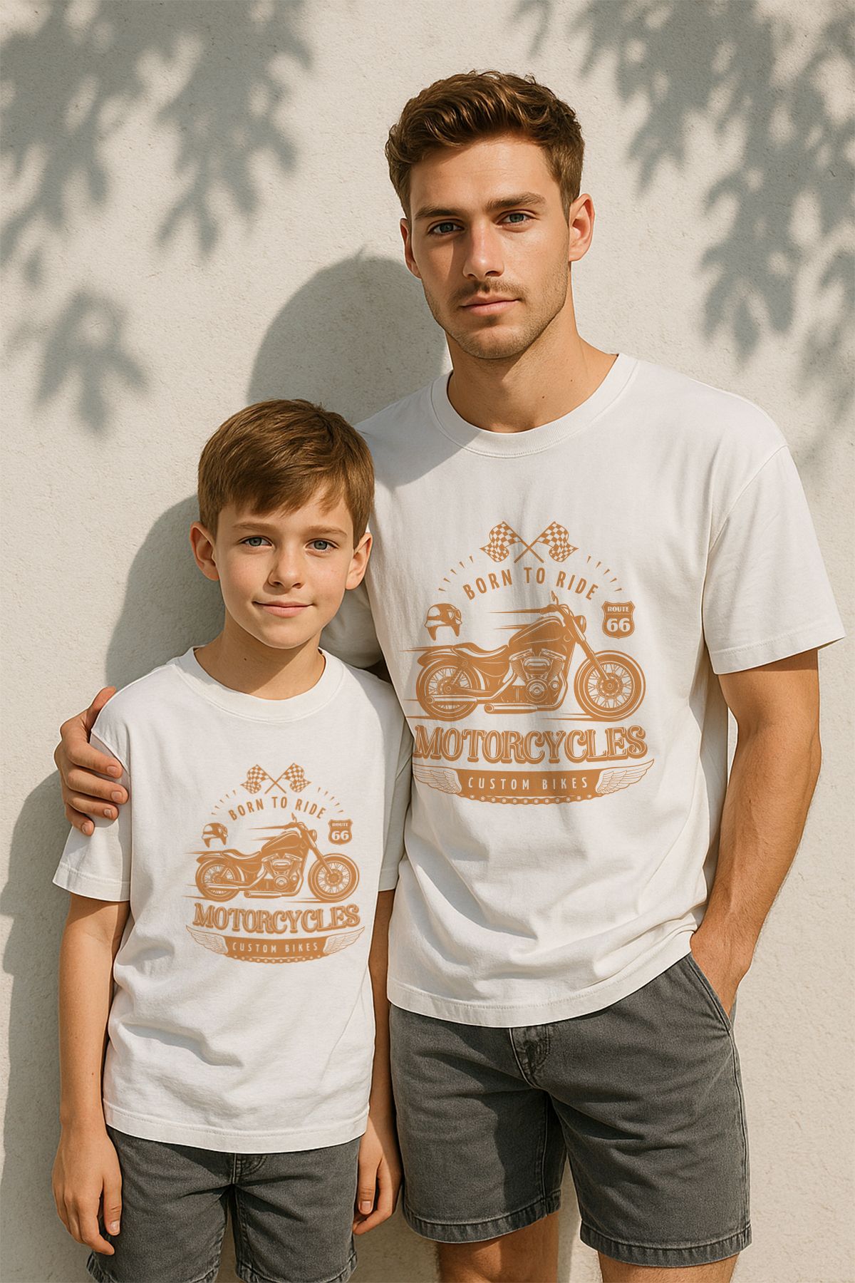 TARZ STİL Baba Oğul Uyumlu Motorcycles Baskılı Trend Tişört 15254