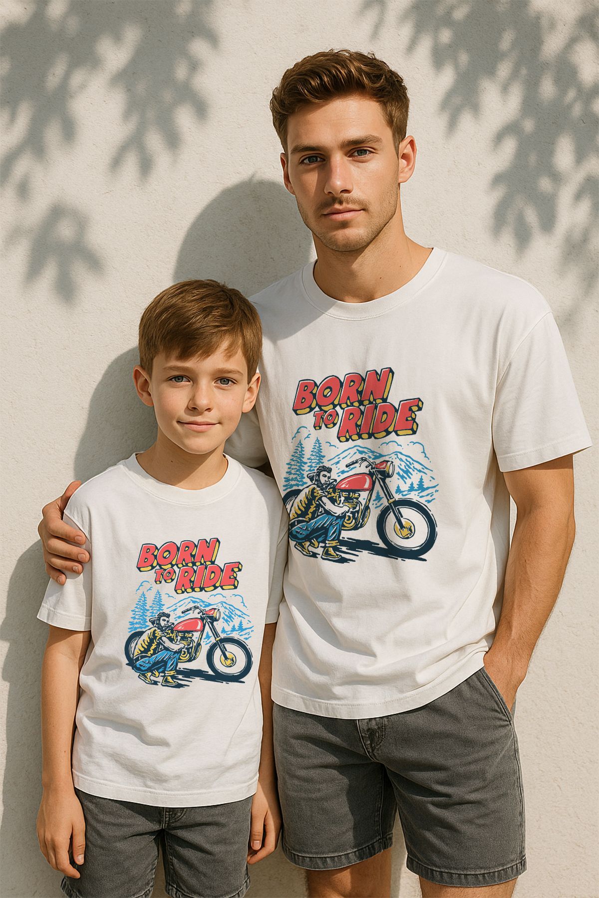 TARZ STİL Baba Oğul Uyumlu Born Ride Baskılı Trend Tişört 14442