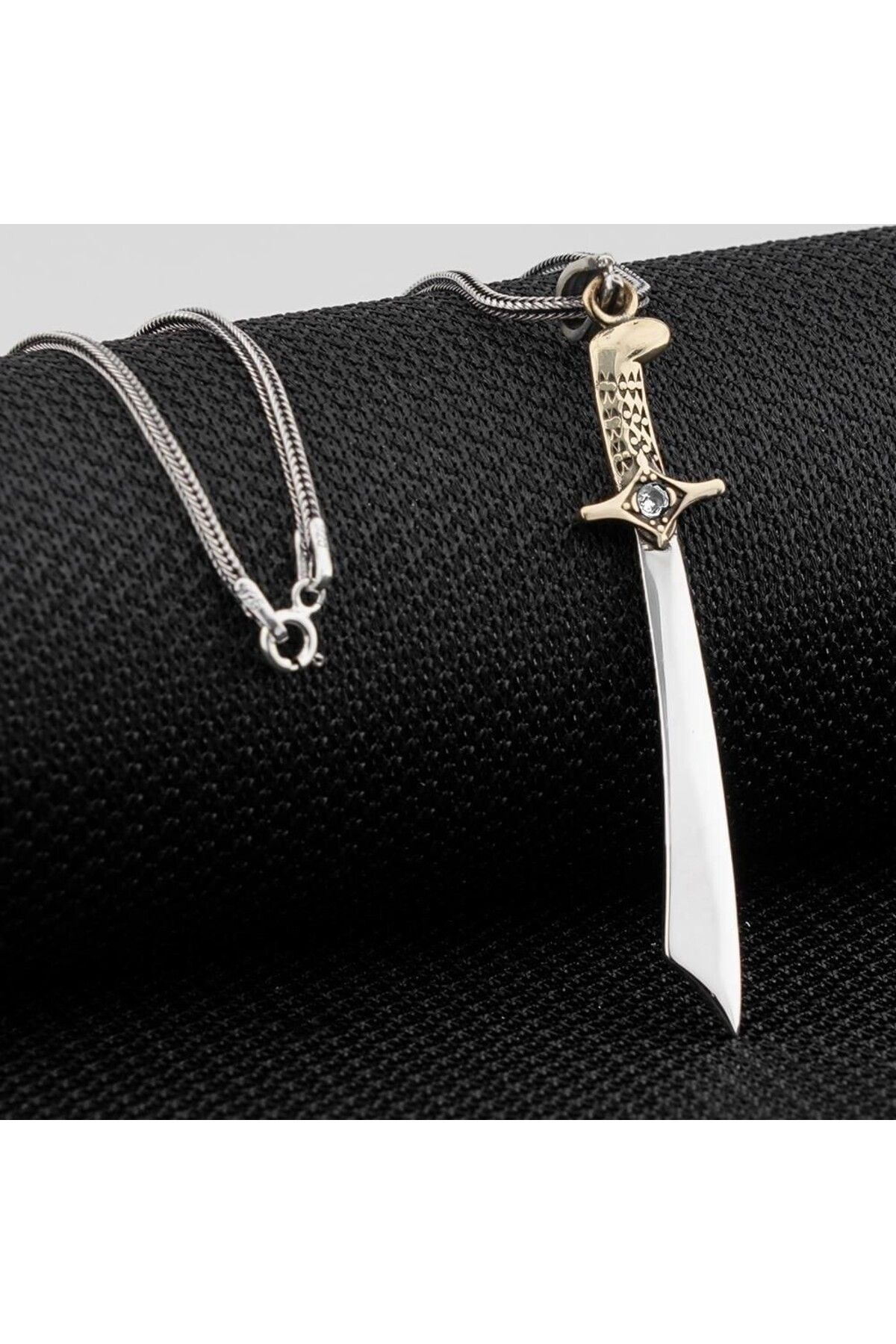 shop Mogol Kılıcı Beyaz Zirkon Taşlı 925 Ayar Gümüş Erkek Kolye