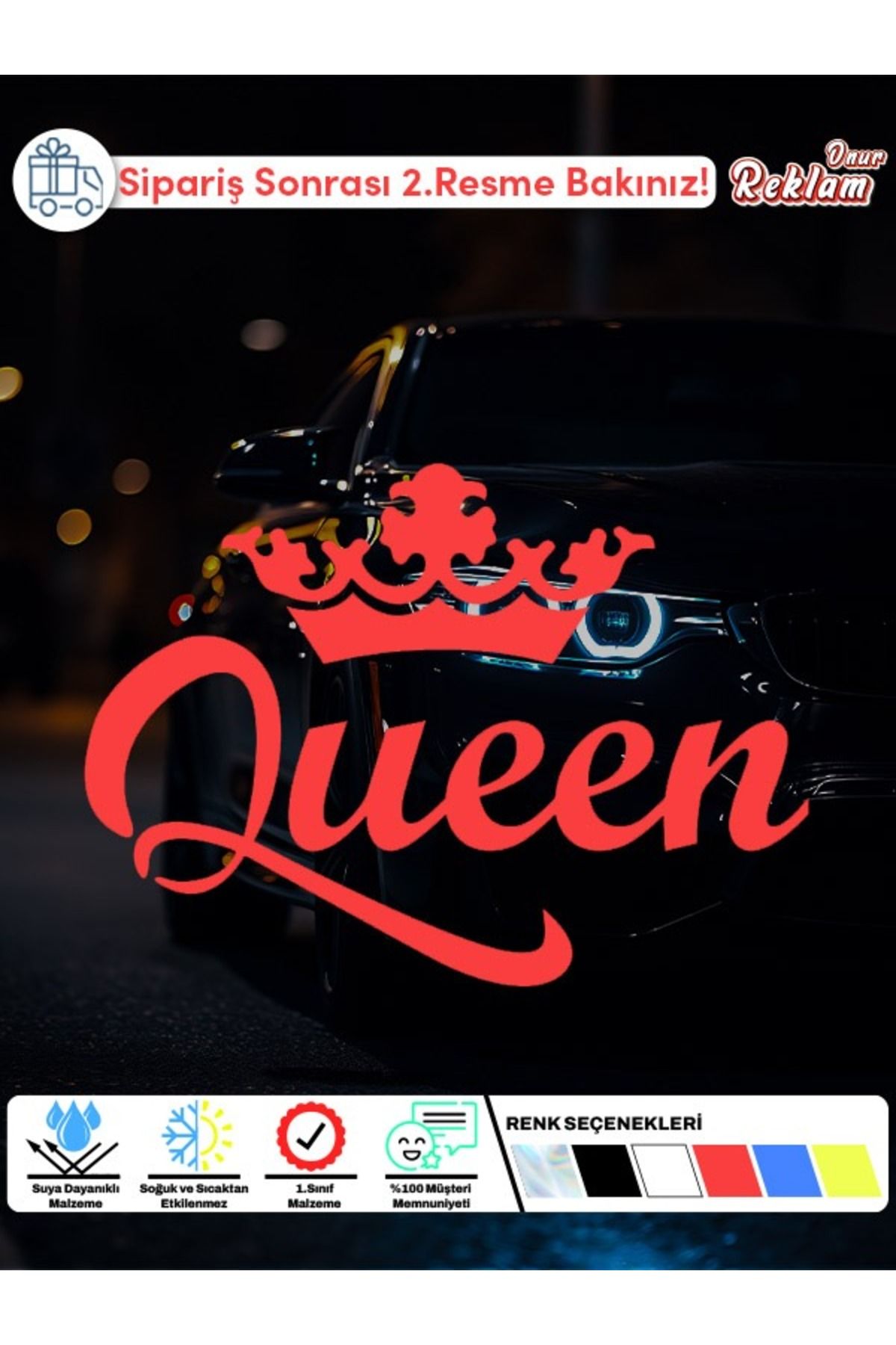 Onur Reklam Taçlı "Queen" Sticker – Araç & Laptop & Kişisel Eşyalar İçin Suya Dayanıklı Çıkartma