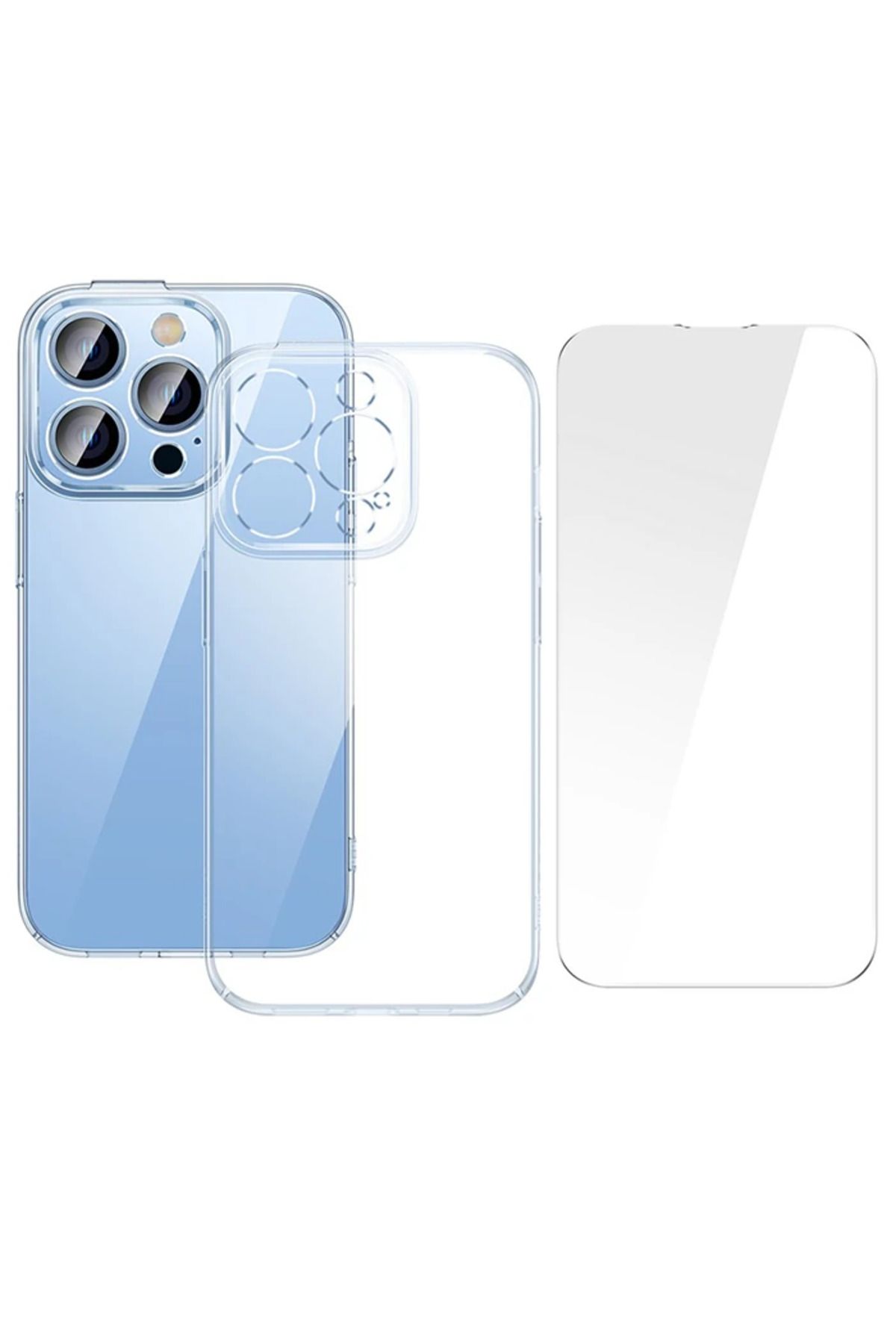 mudikonsept Crystal iPhone 14 Pro 6.1 Ultra-Thin Silikon Kılıf + Tempered Ekran Koruyucu Set-( - MDE5969-7950