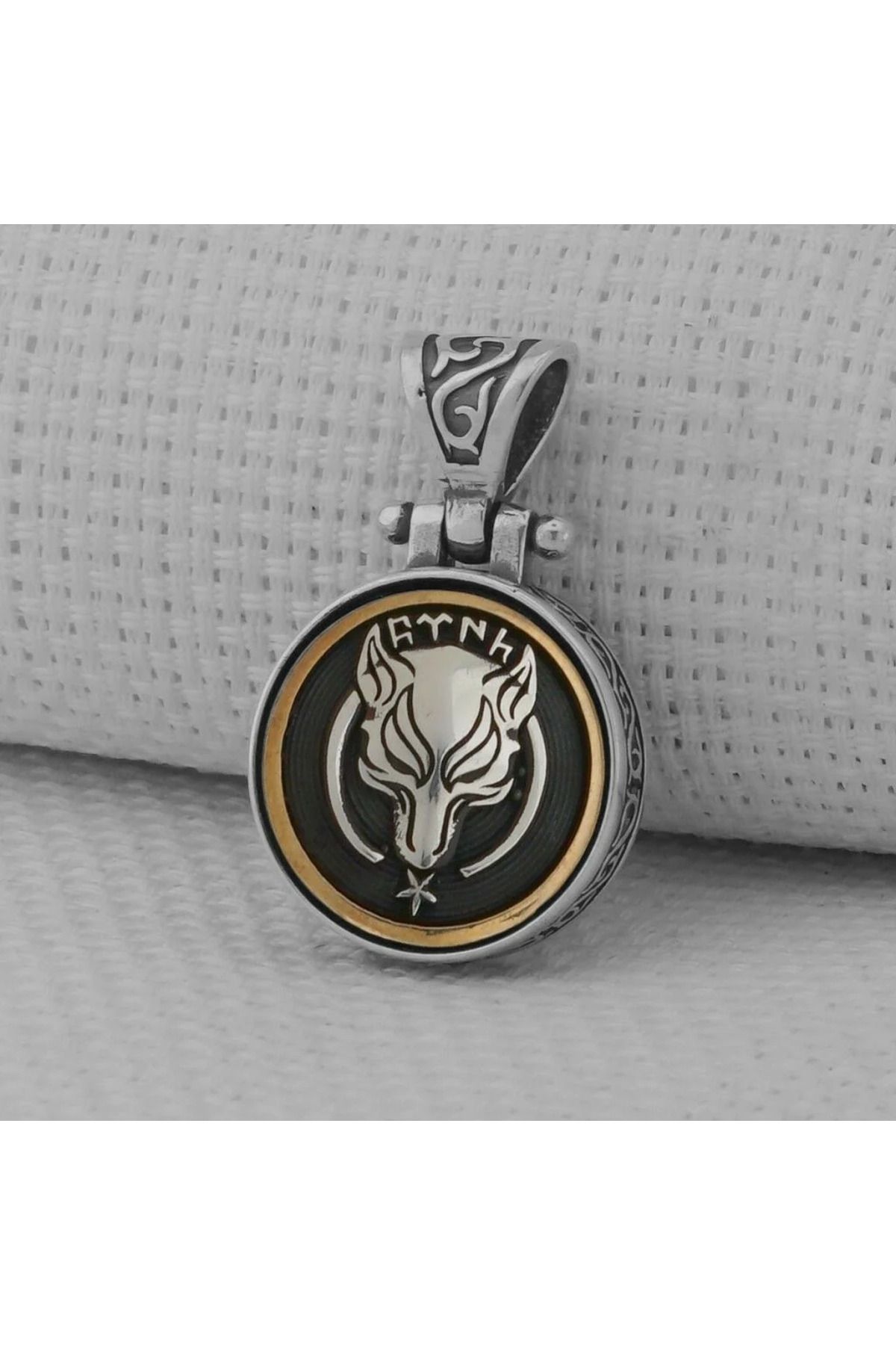 shop Göktürkce Türk Yazılı Kurt Tasarımlı Ortası Dönen 925 Ayar Gümüş Erkek Kolye Ucu