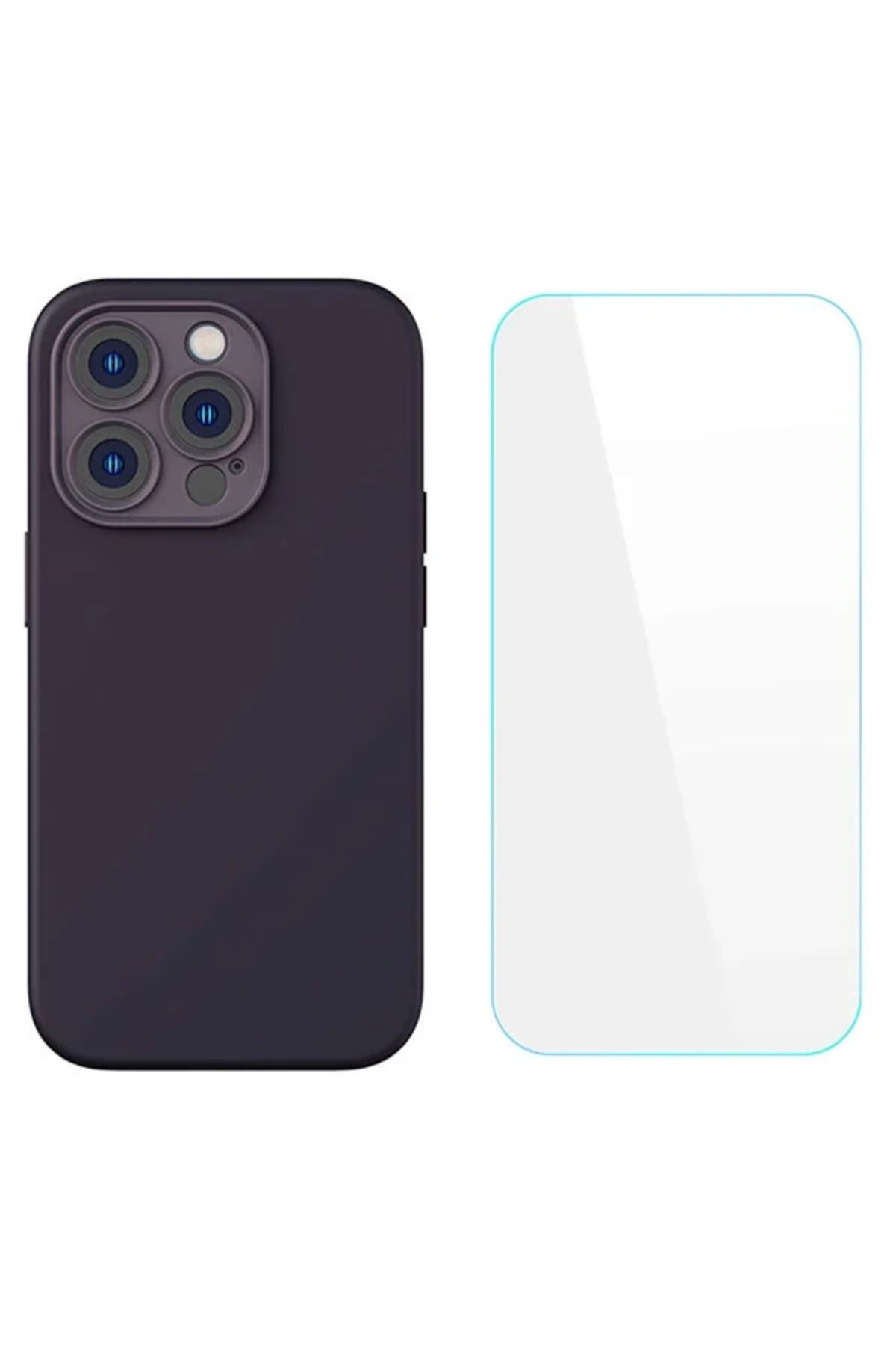 mudikonsept Liquid Silica iPhone 14 Pro Silikon Kılıf + Tempered Ekran Koruyucu Set-(5775) - MDE6461-1435