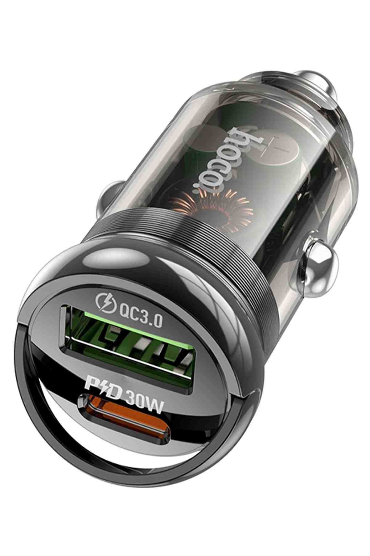 Fuchsia Hoco Z53A PD 30W Type-C ve USB Çıkışlı Araç Şarjı